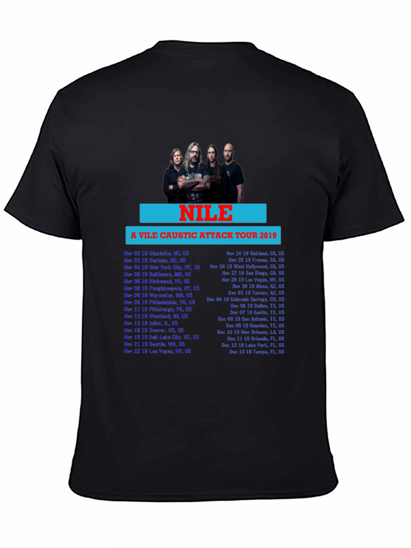 Nile A Vile Caustic Attack Tour 2019 Black T-Shirt