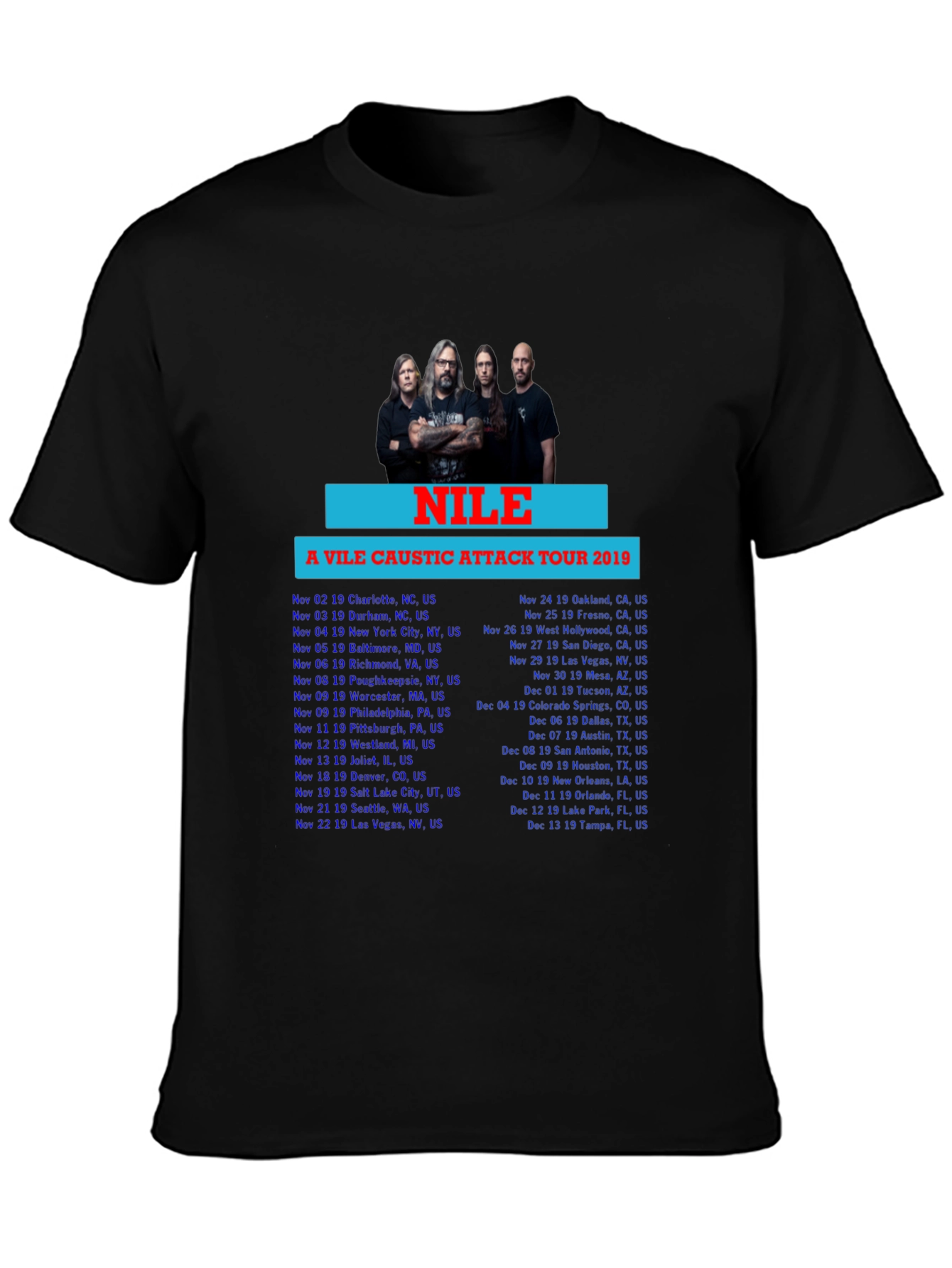Nile A Vile Caustic Attack Tour 2019 Black T-Shirt