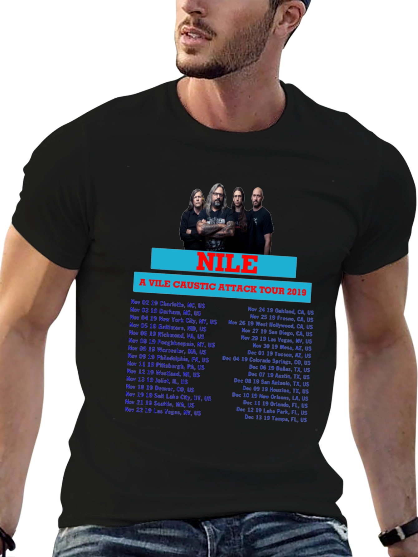 Nile A Vile Caustic Attack Tour 2019 Black T-Shirt