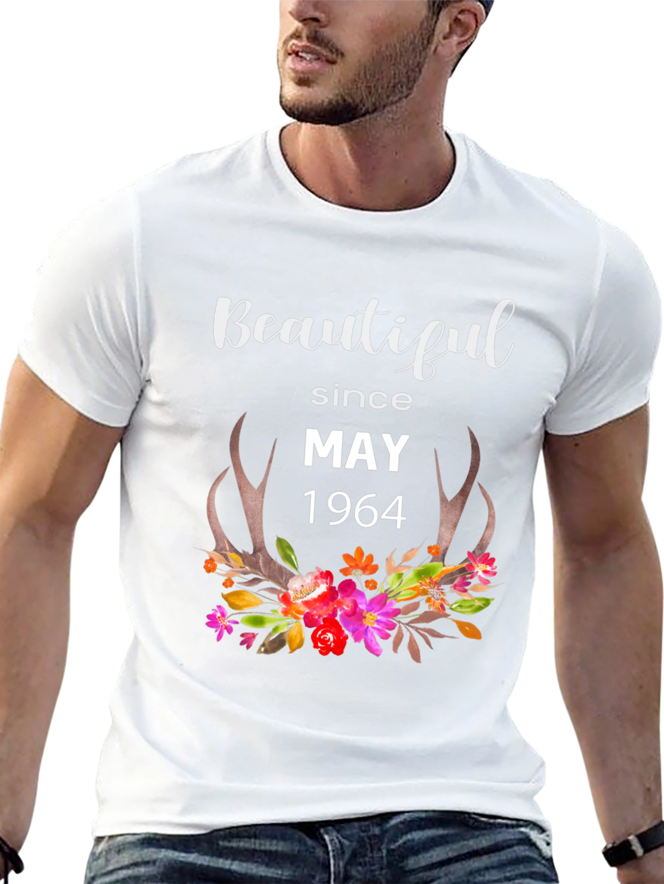 Beautiful Since May 1964 Floral Antler Graphic Tee