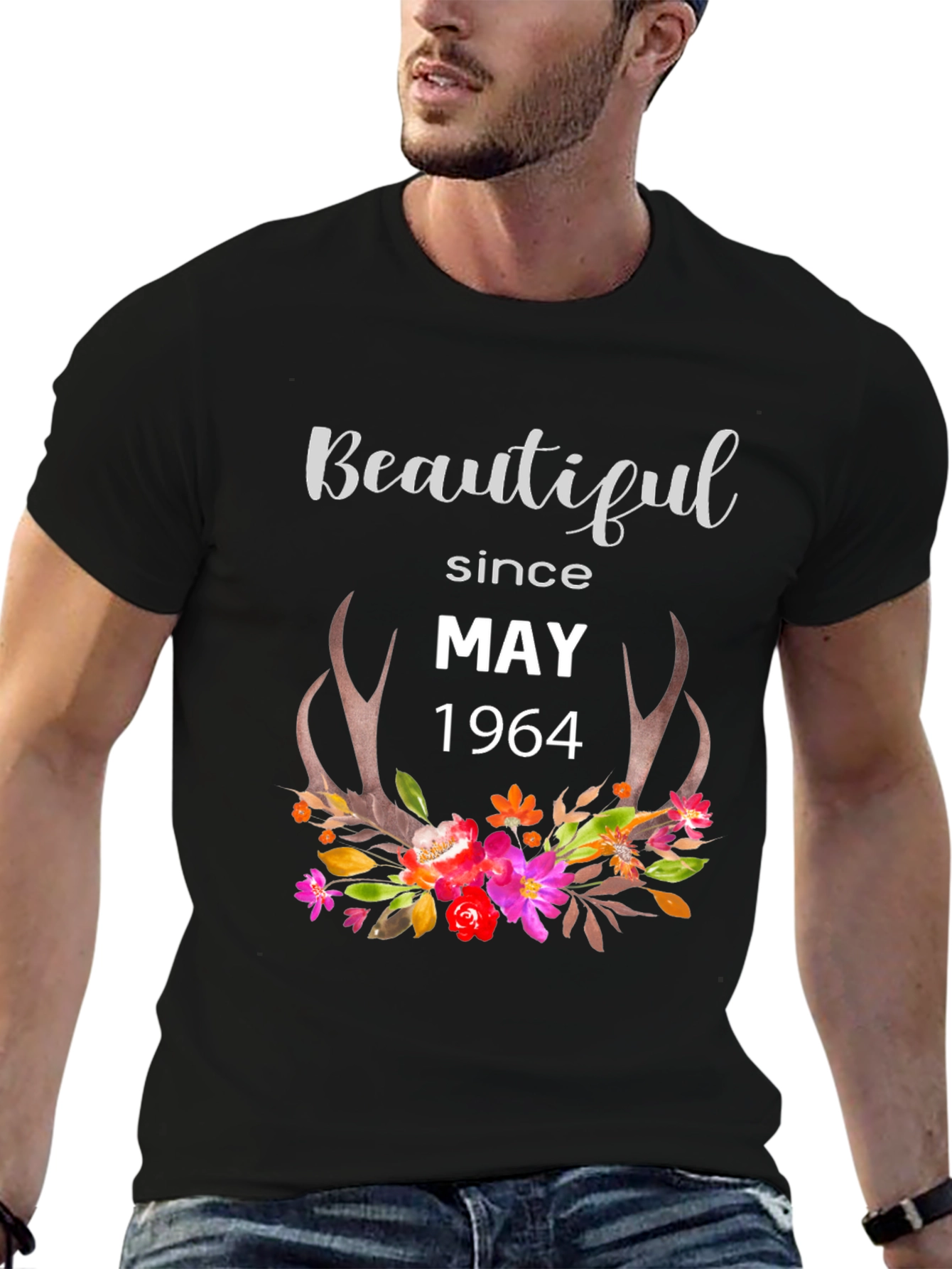 Beautiful Since May 1964 Floral Antler Graphic Tee
