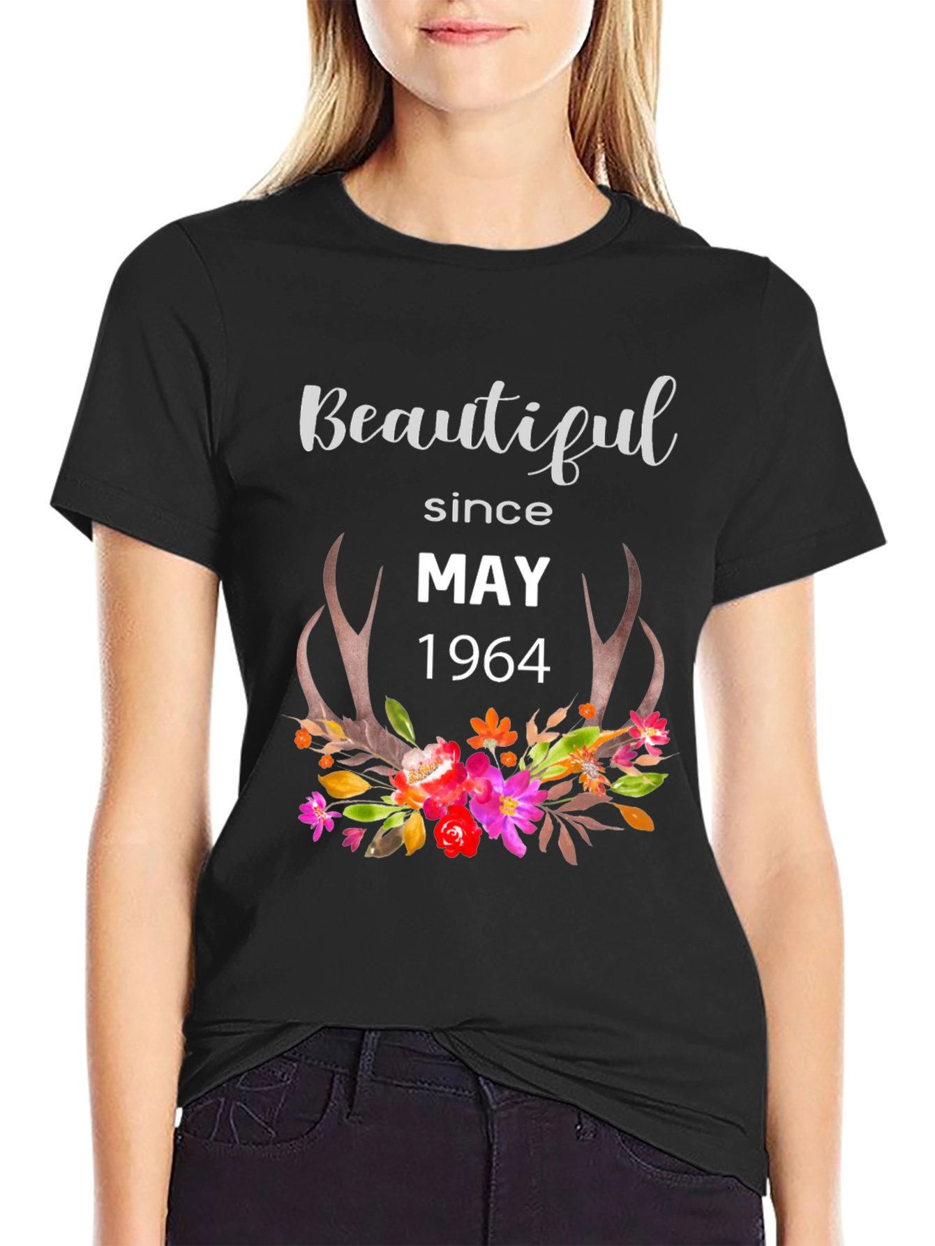 Beautiful Since May 1964 Floral Antler Graphic Tee