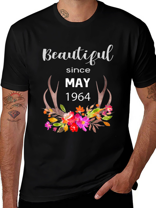 Beautiful Since May 1964 Floral Antler Graphic Tee