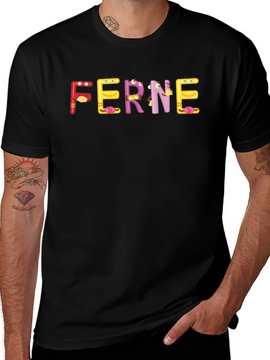 Funny FERNE Letters Graphic Black T-Shirt