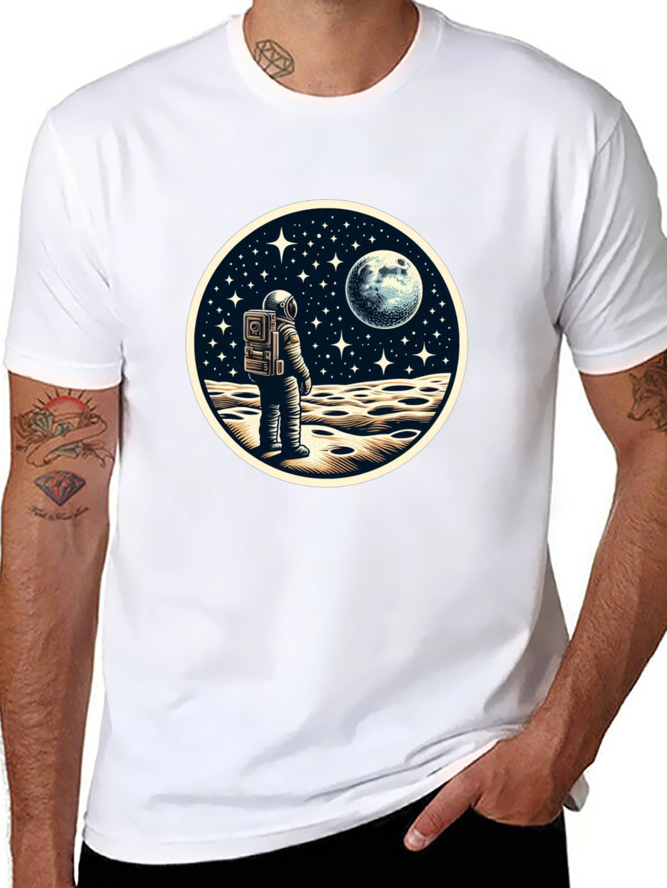Astronaut Moonscape Graphic Tee - Black Cotton Blend