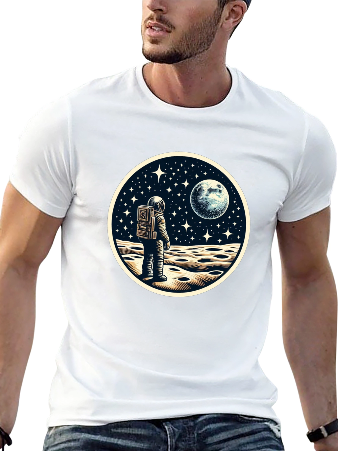 Astronaut Moonscape Graphic Tee - Black Cotton Blend