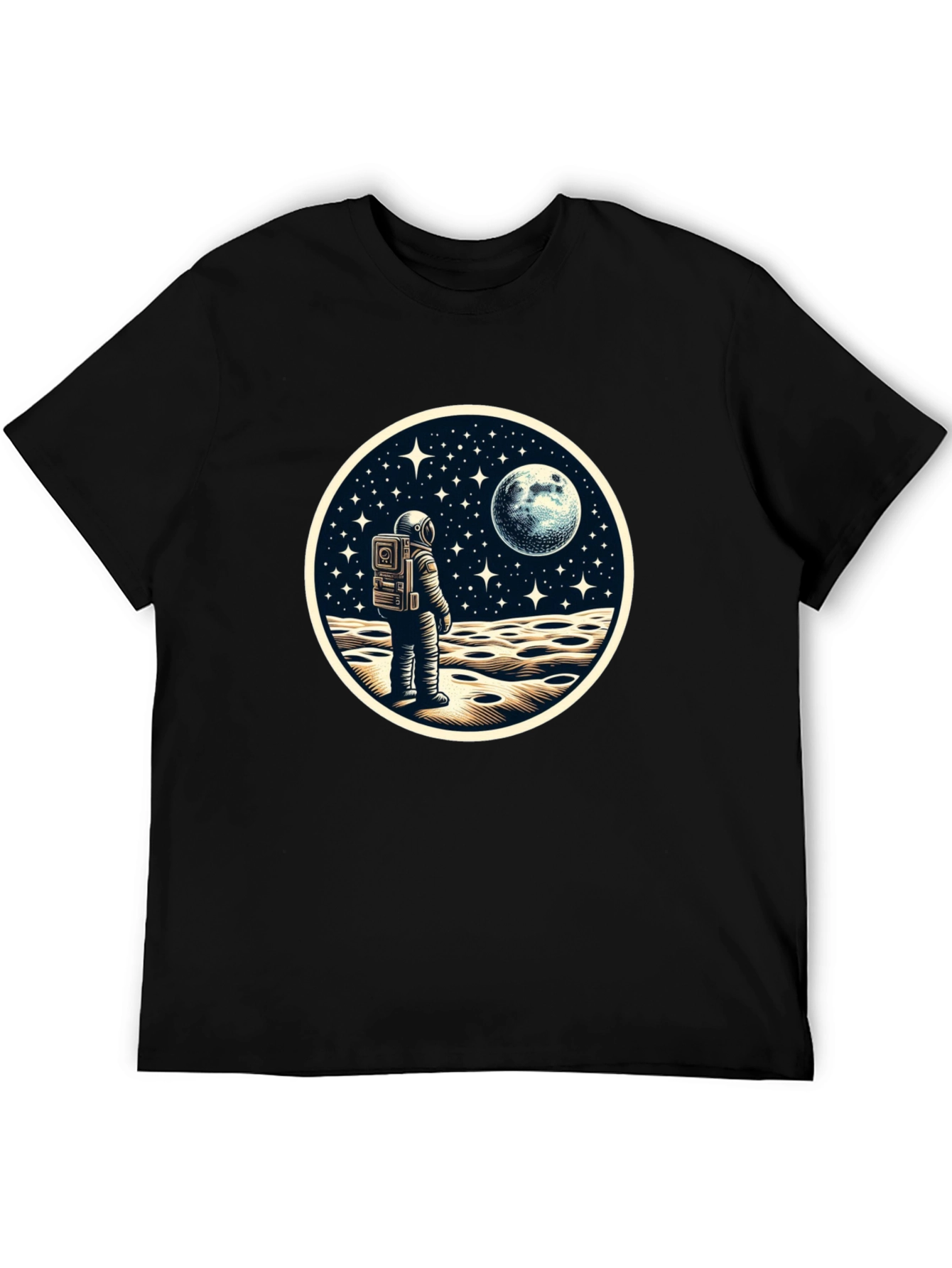 Astronaut Moonscape Graphic Tee - Black Cotton Blend