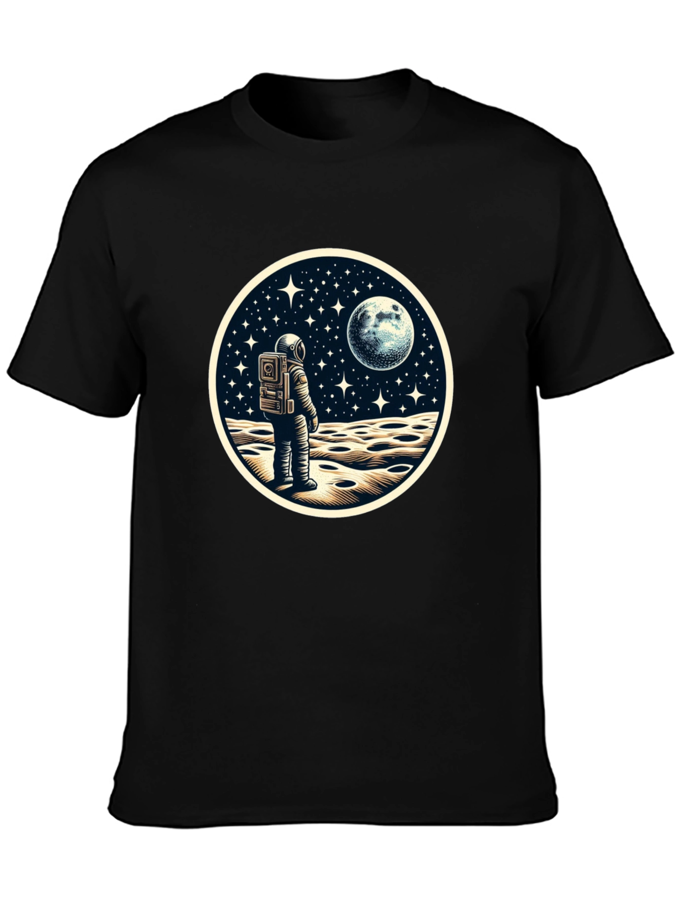Astronaut Moonscape Graphic Tee - Black Cotton Blend