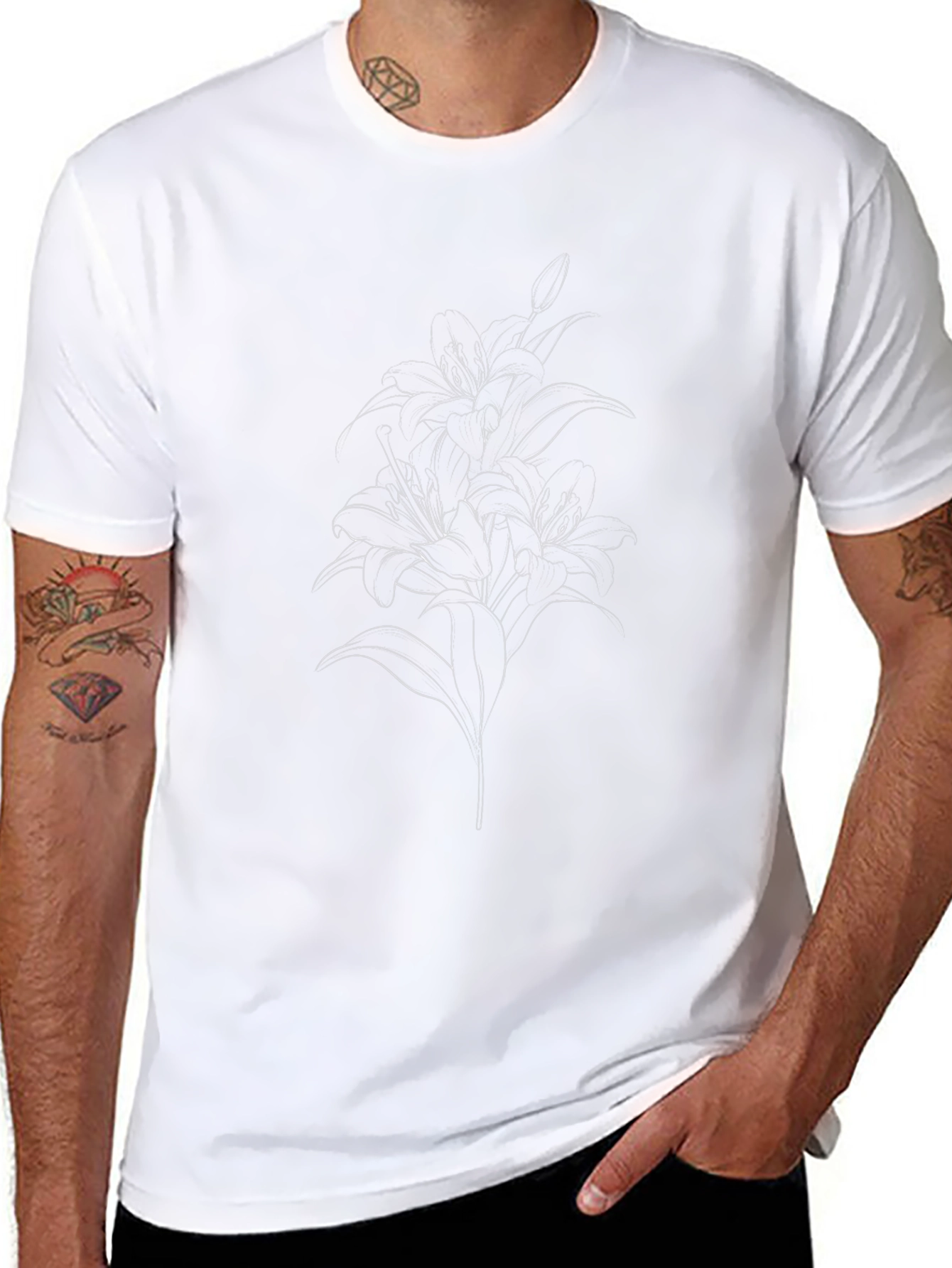 Black Lily Line Art T-Shirt