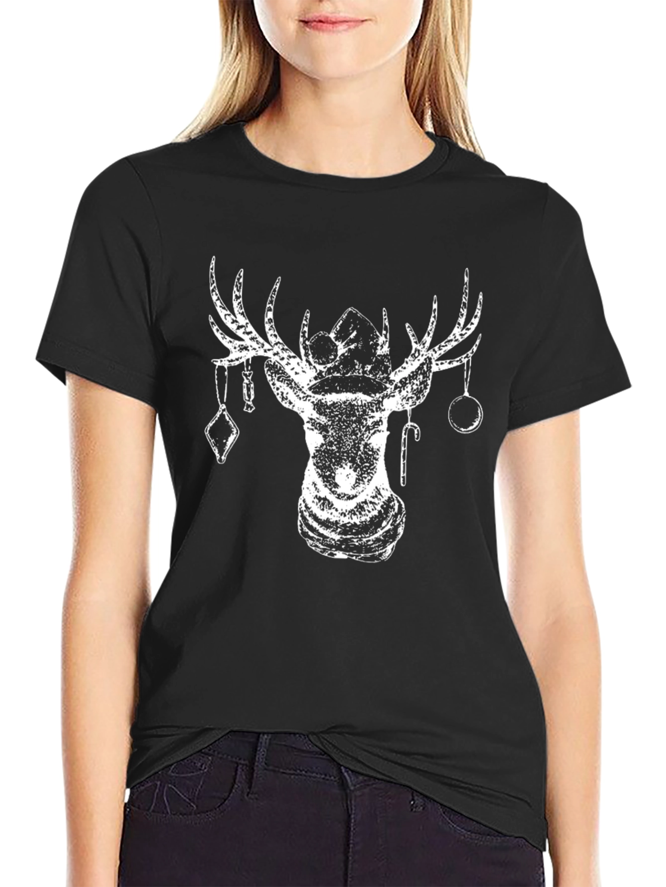 Festive Deer Graphic Tee - Holiday Season Apparel