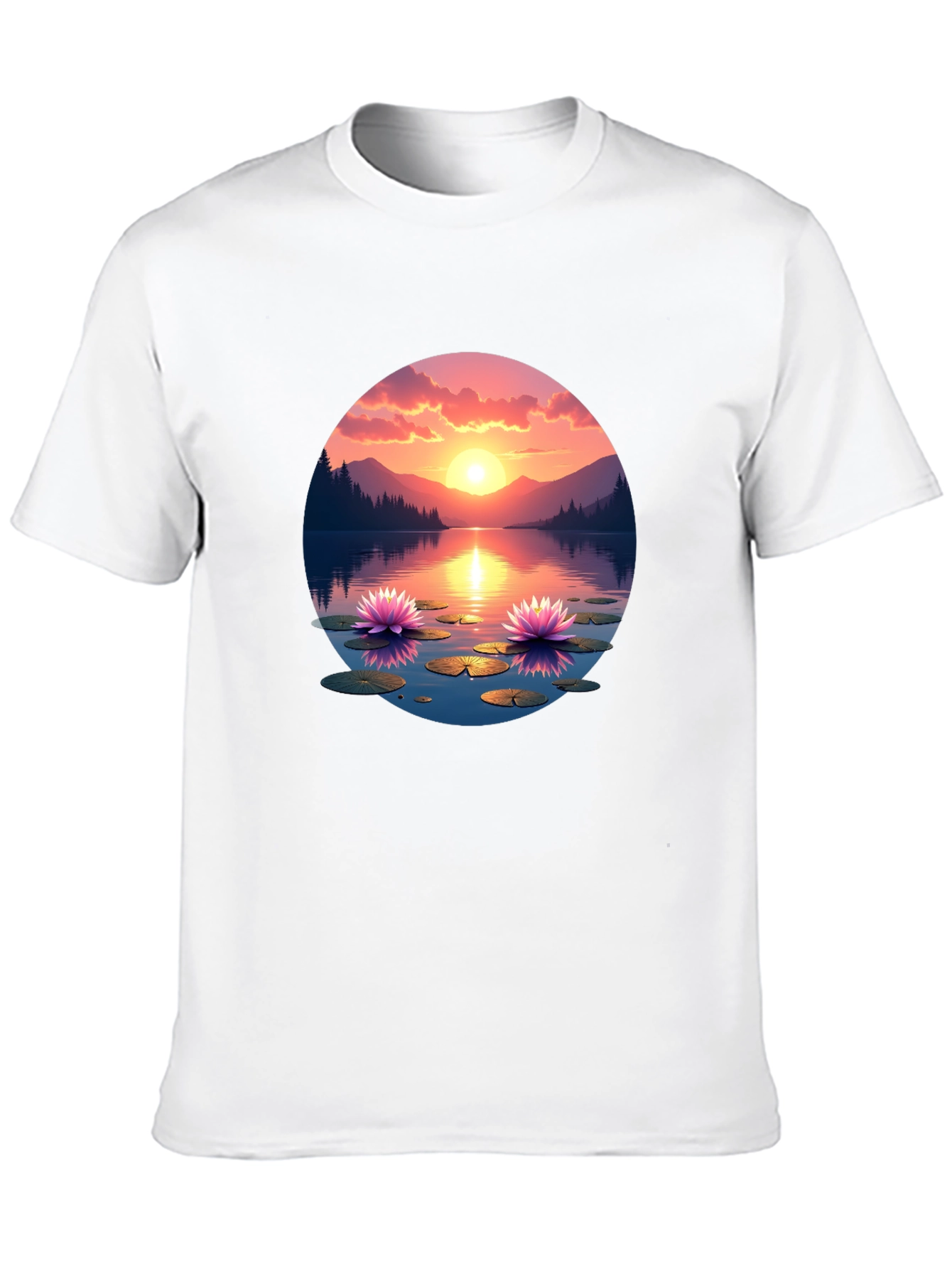 Sunset Lake Lotus T-Shirt - Nature Design