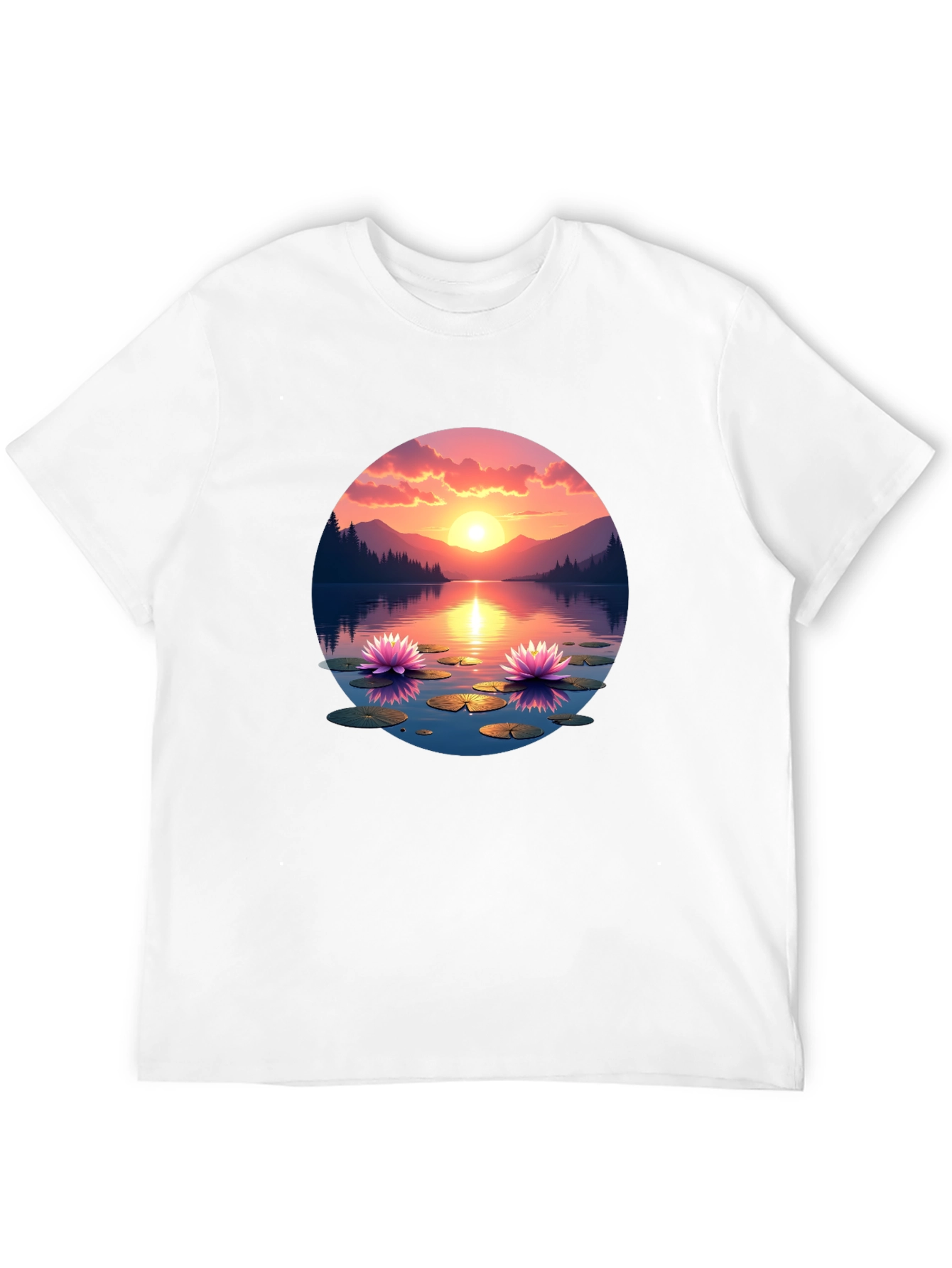 Sunset Lake Lotus T-Shirt - Nature Design