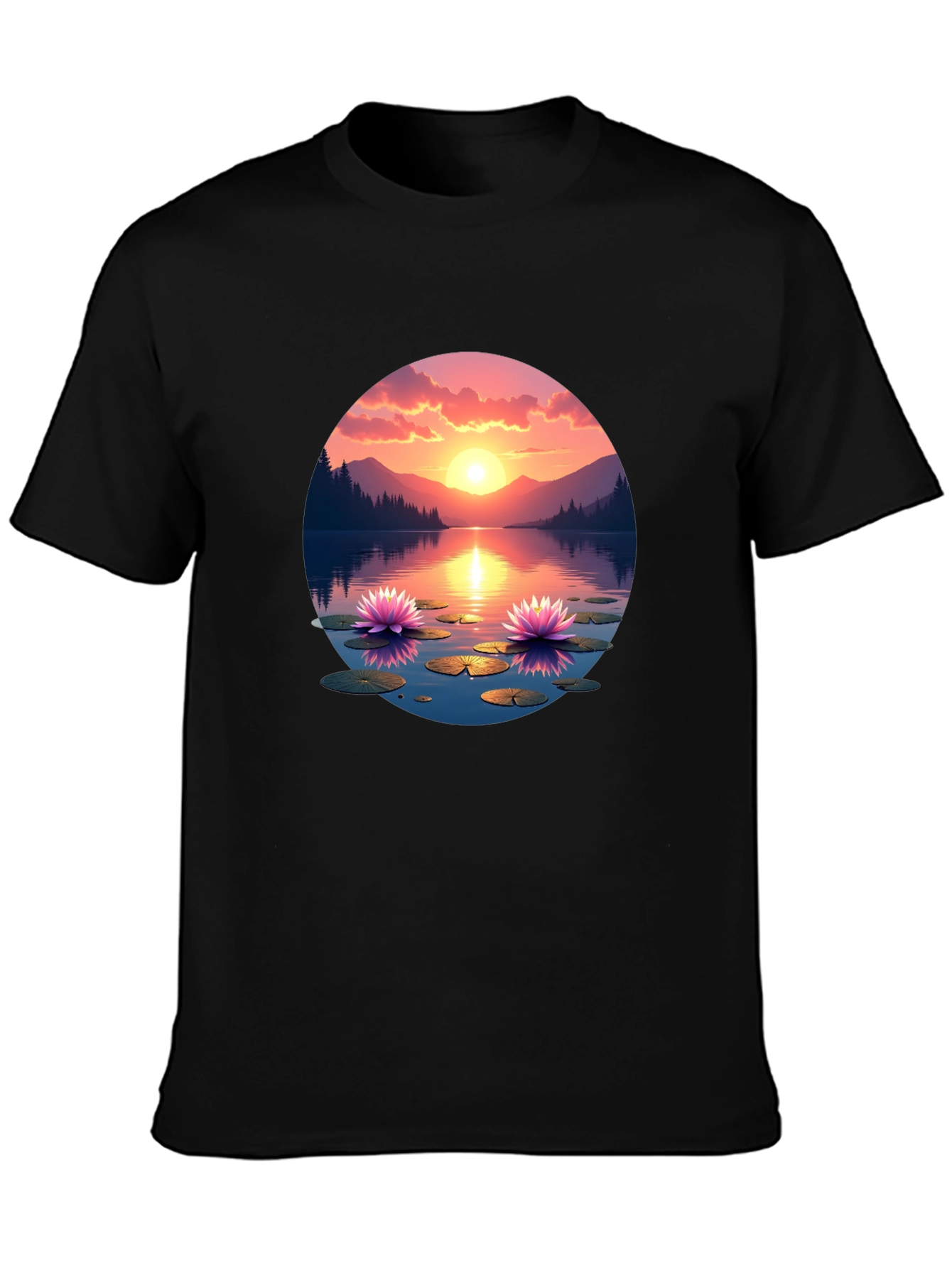 Sunset Lake Lotus T-Shirt - Nature Design