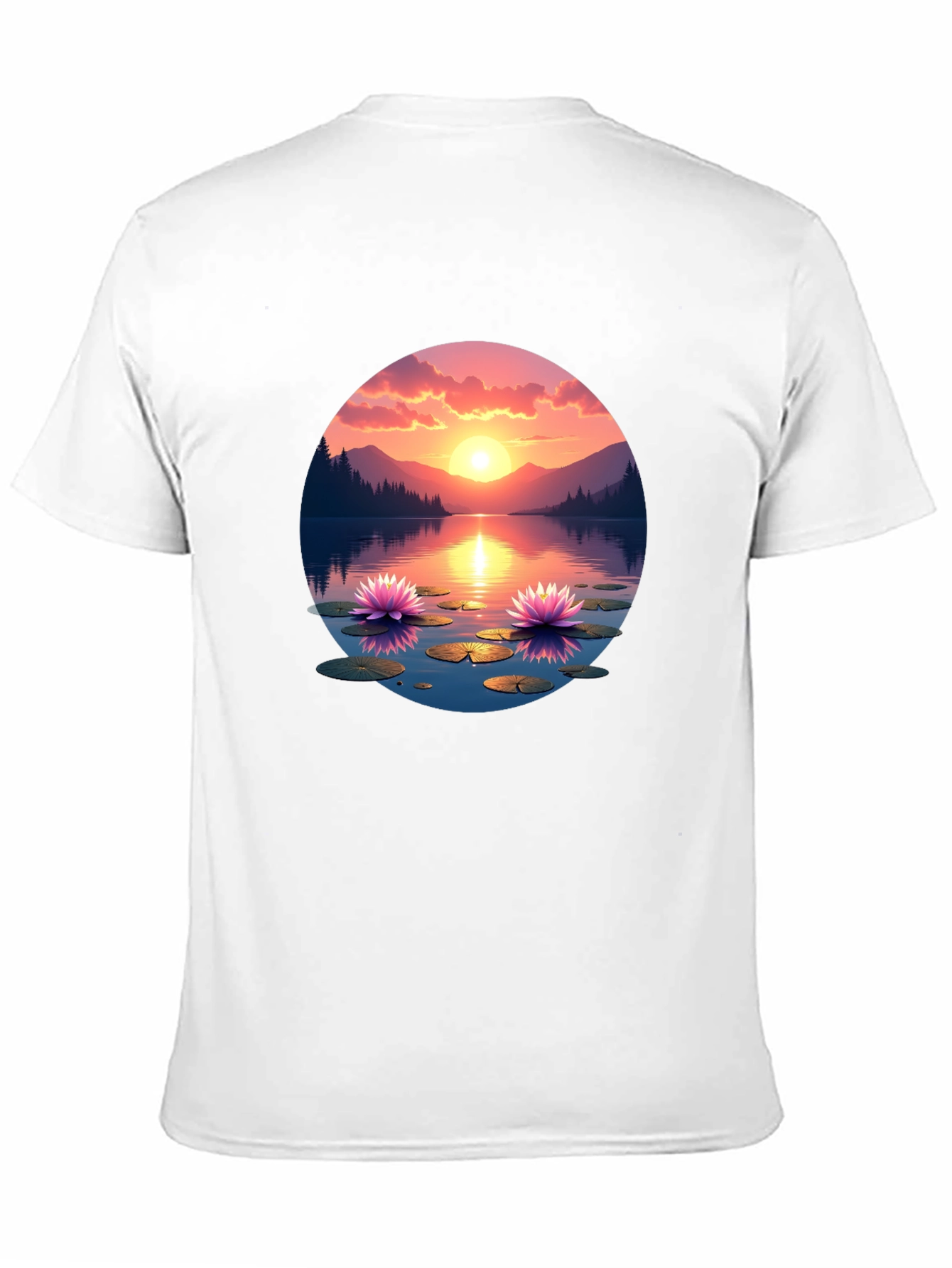 Sunset Lake Lotus T-Shirt - Nature Design