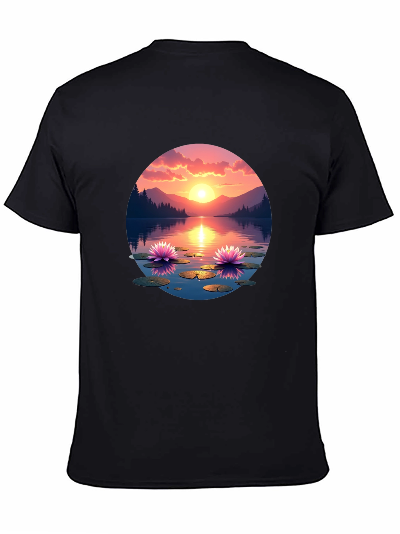 Sunset Lake Lotus T-Shirt - Nature Design