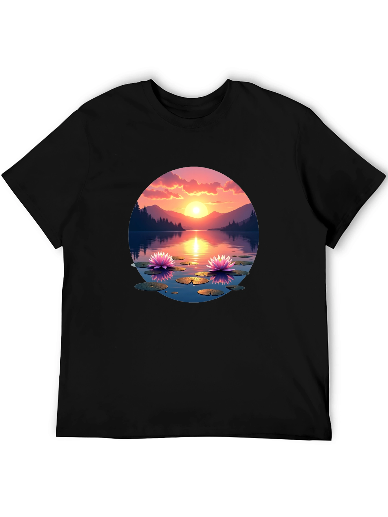 Sunset Lake Lotus T-Shirt - Nature Design