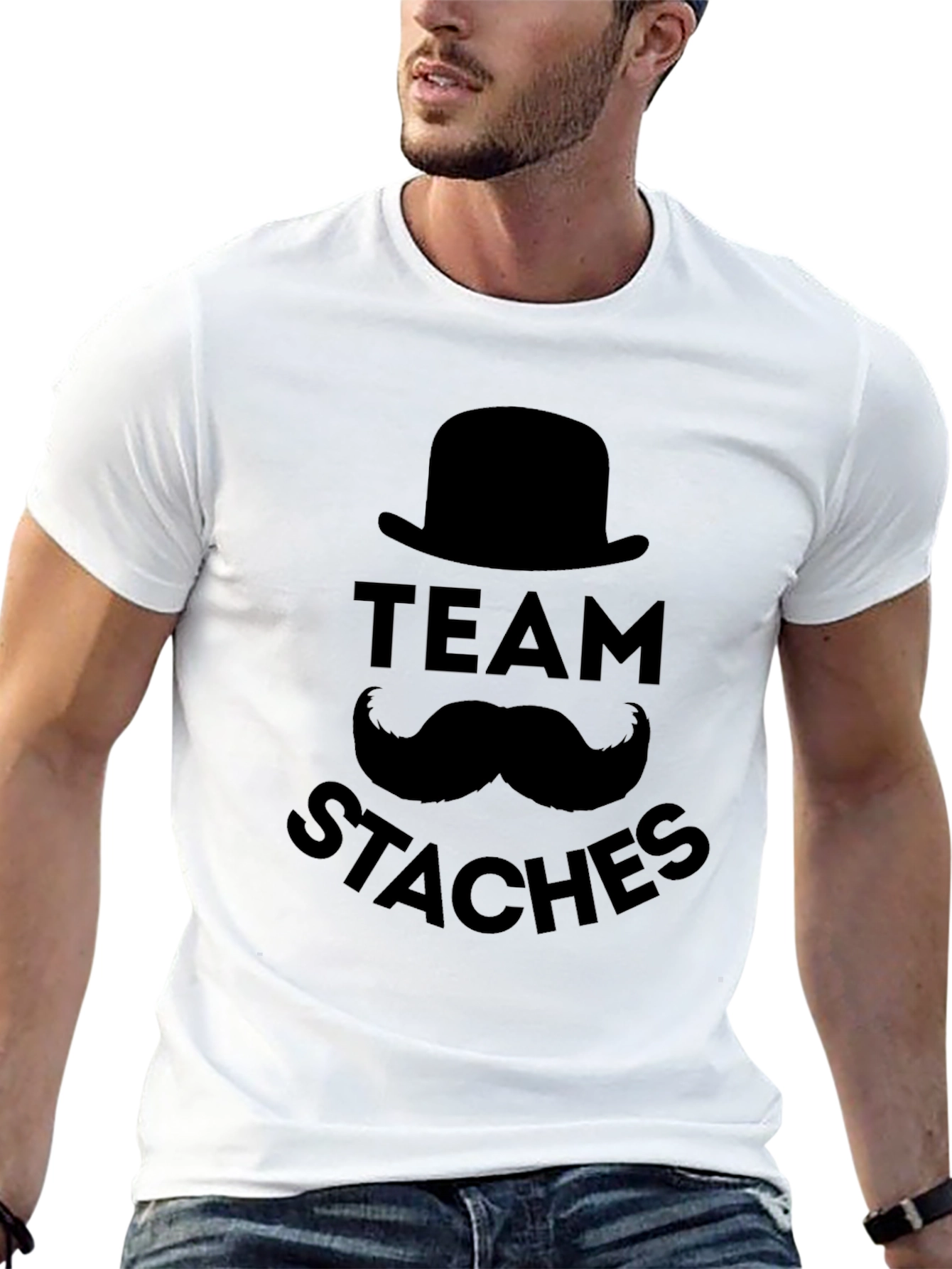 Team Staches Graphic Print Tee - Black