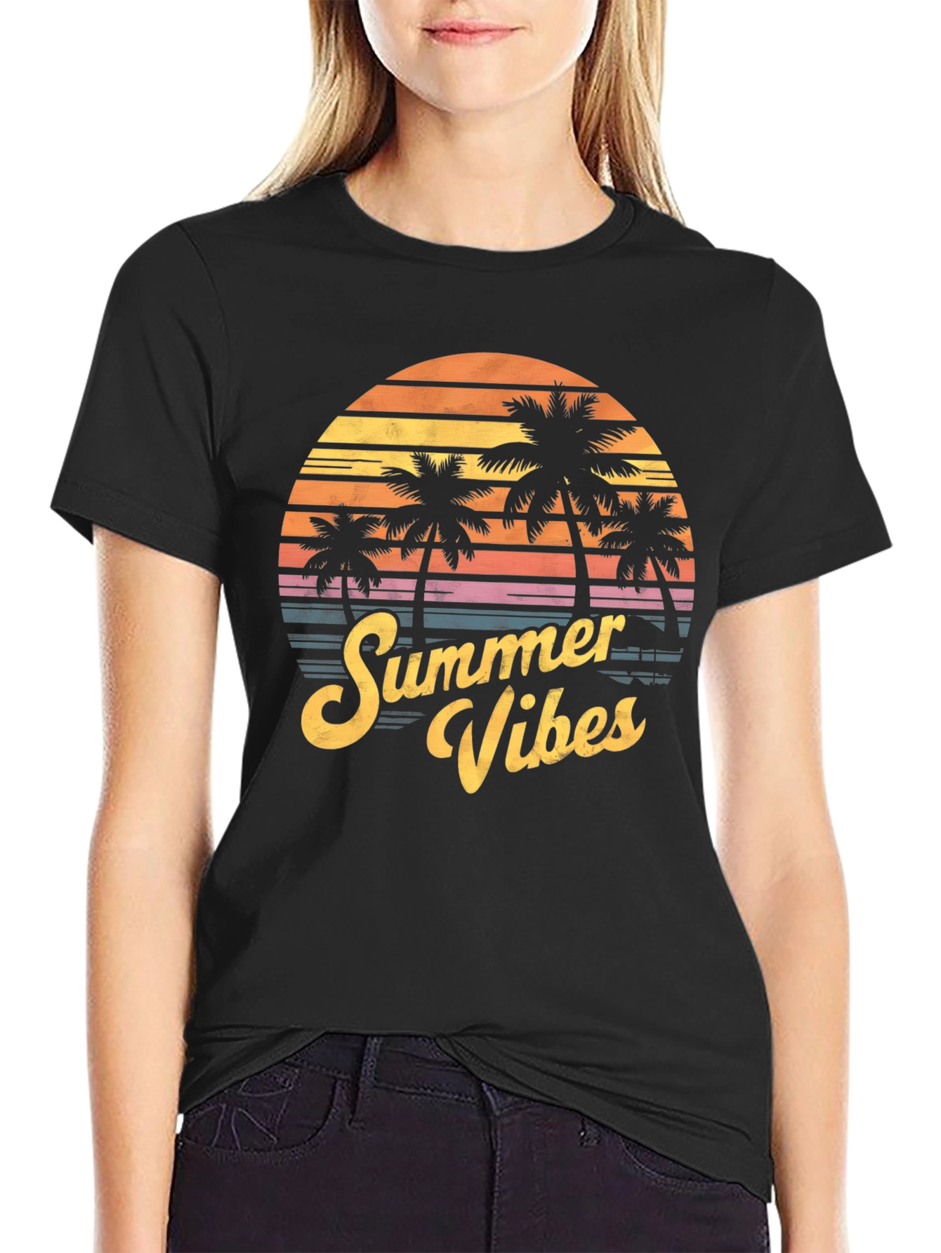 Summer Vibes T-Shirt - Palm Tree Sunset Graphic Tee