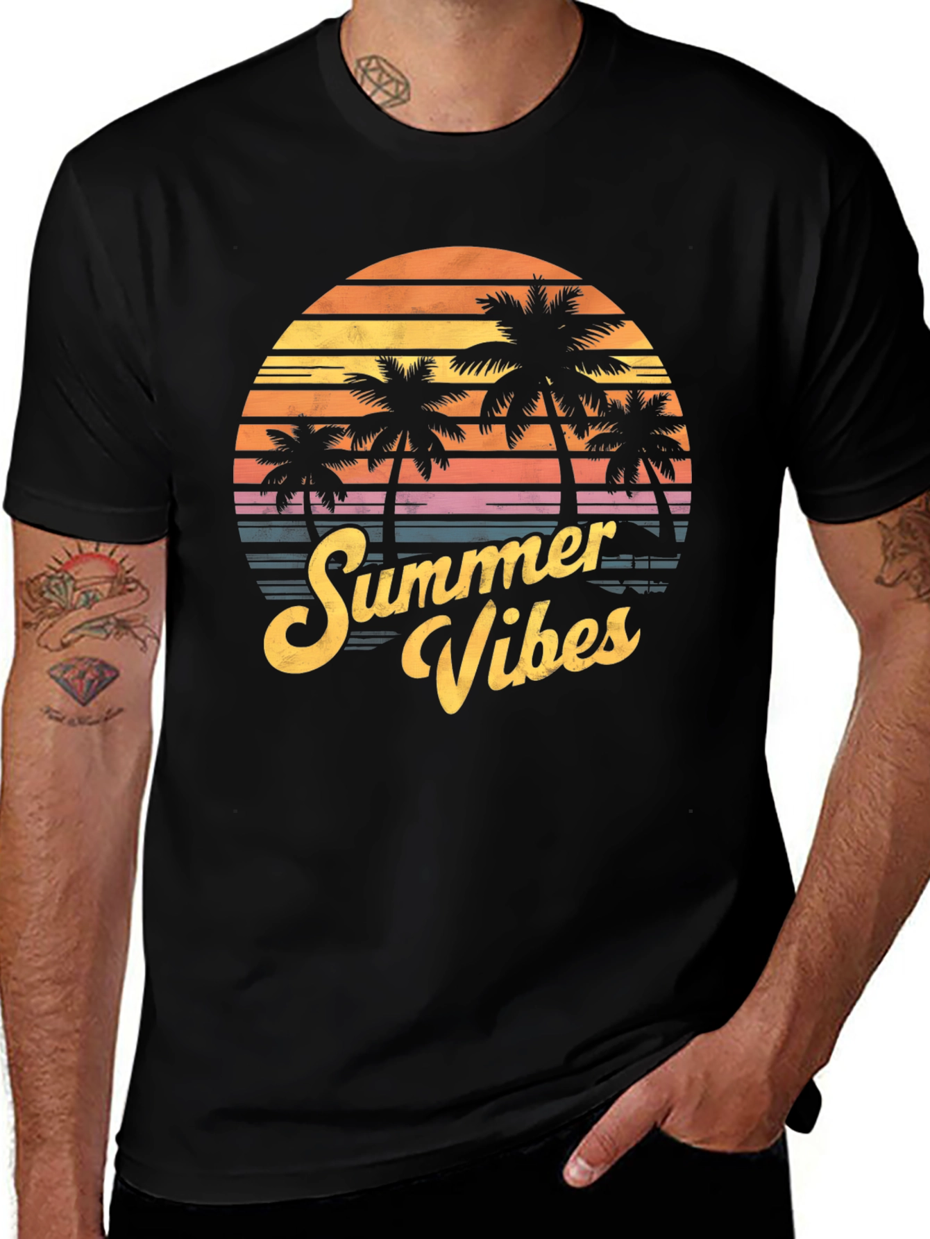 Summer Vibes T-Shirt - Palm Tree Sunset Graphic Tee