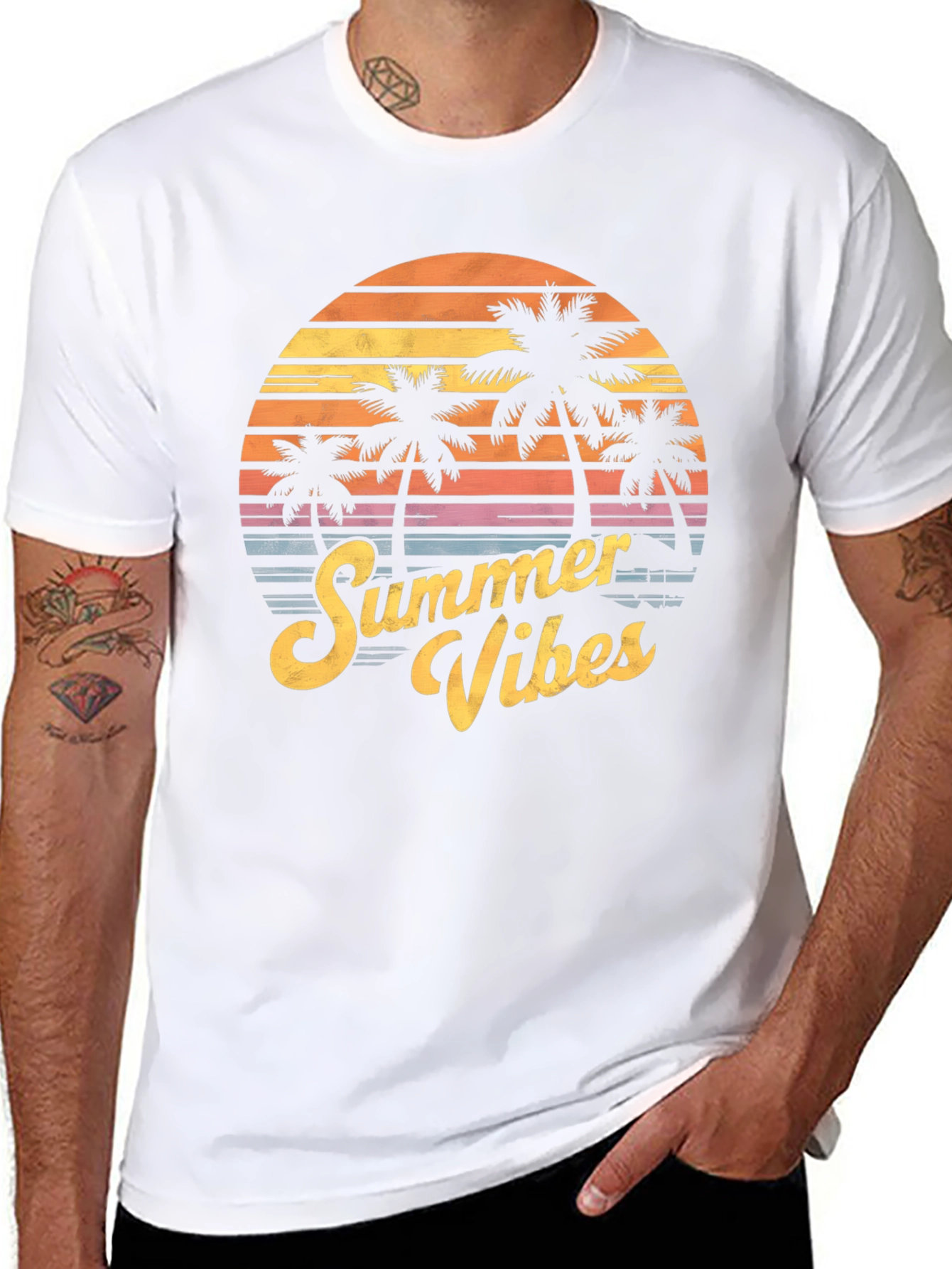 Summer Vibes T-Shirt - Palm Tree Sunset Graphic Tee