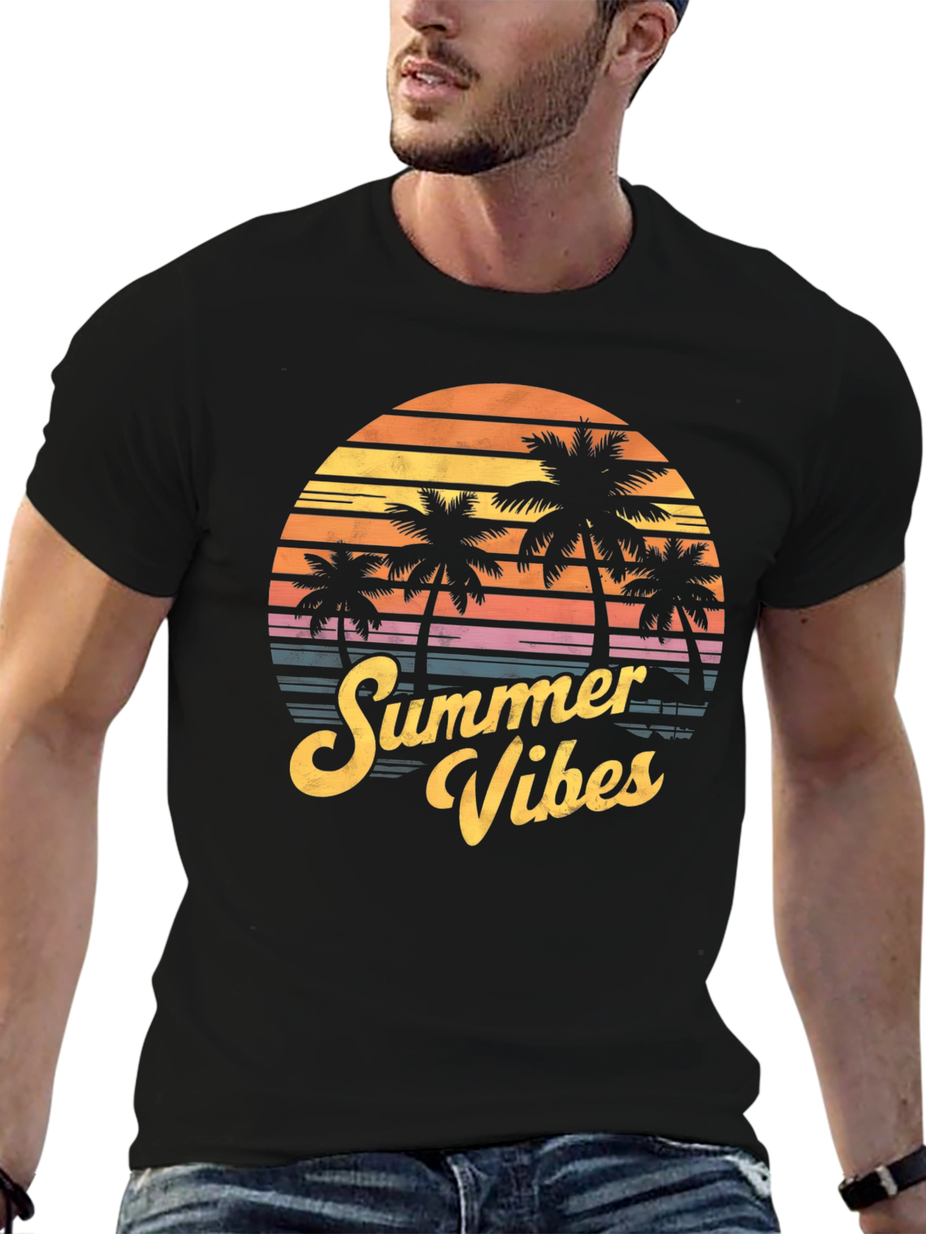 Summer Vibes T-Shirt - Palm Tree Sunset Graphic Tee
