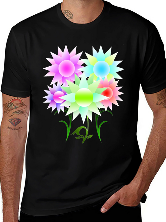Colorful Floral Graphic Print Black T-Shirt