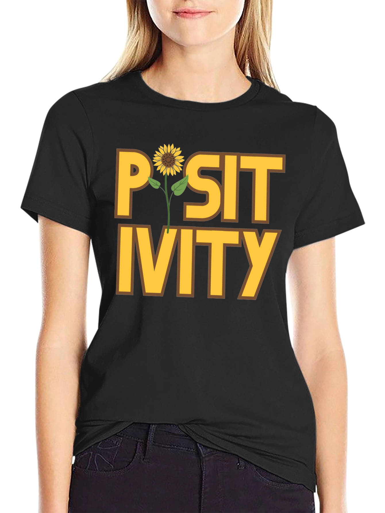 Positivity Sunflower Graphic Tee - Black