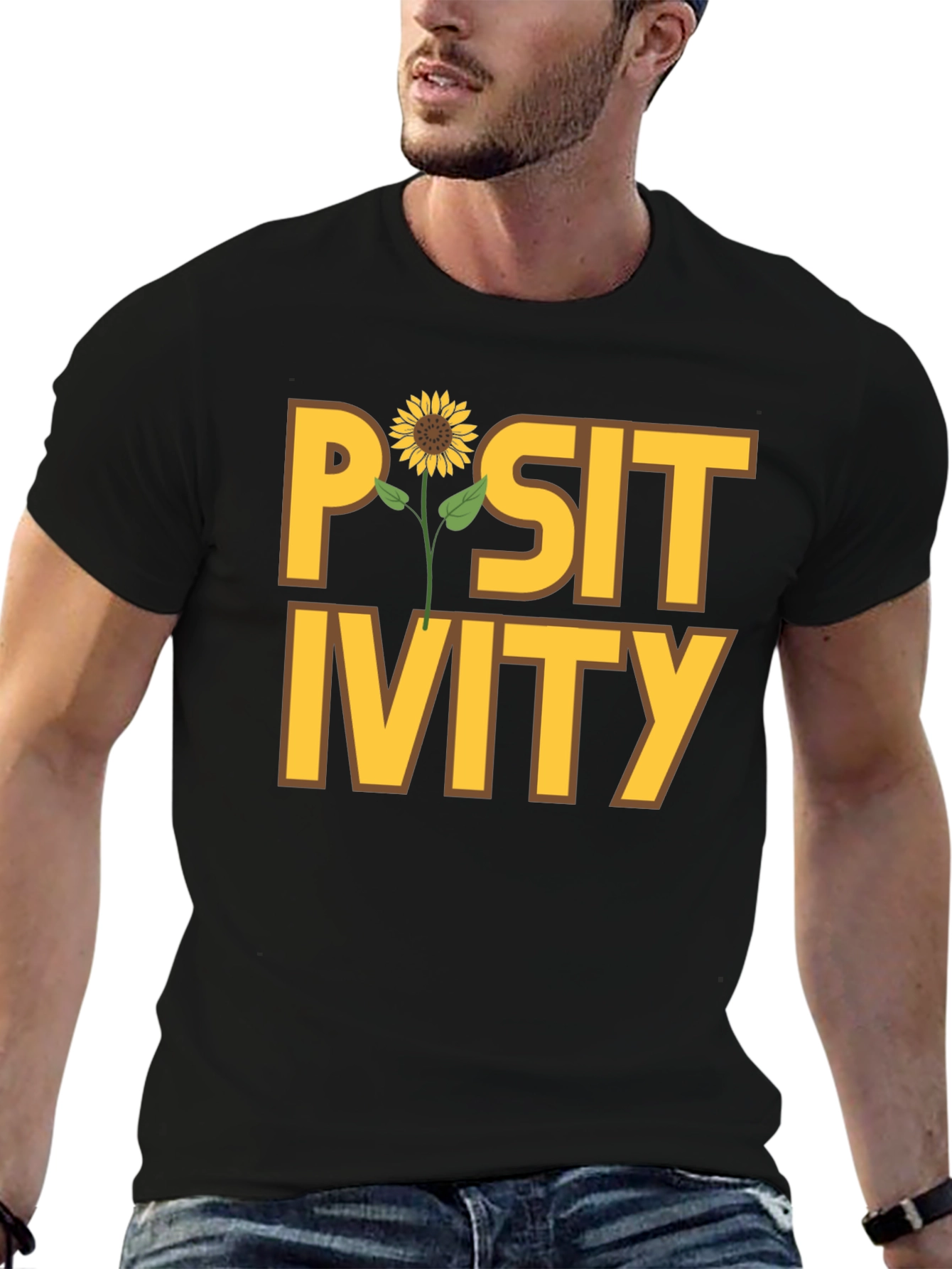 Positivity Sunflower Graphic Tee - Black