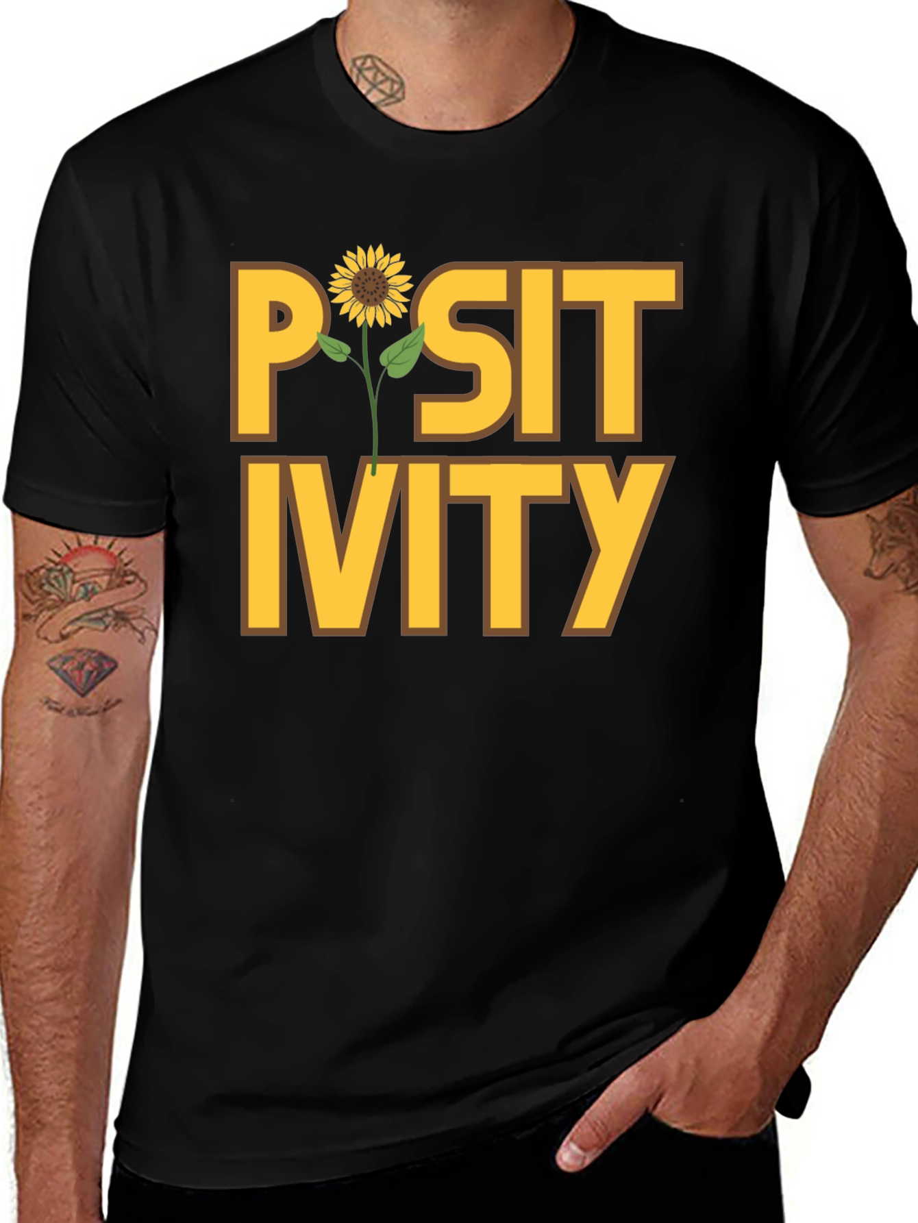 Positivity Sunflower Graphic Tee - Black