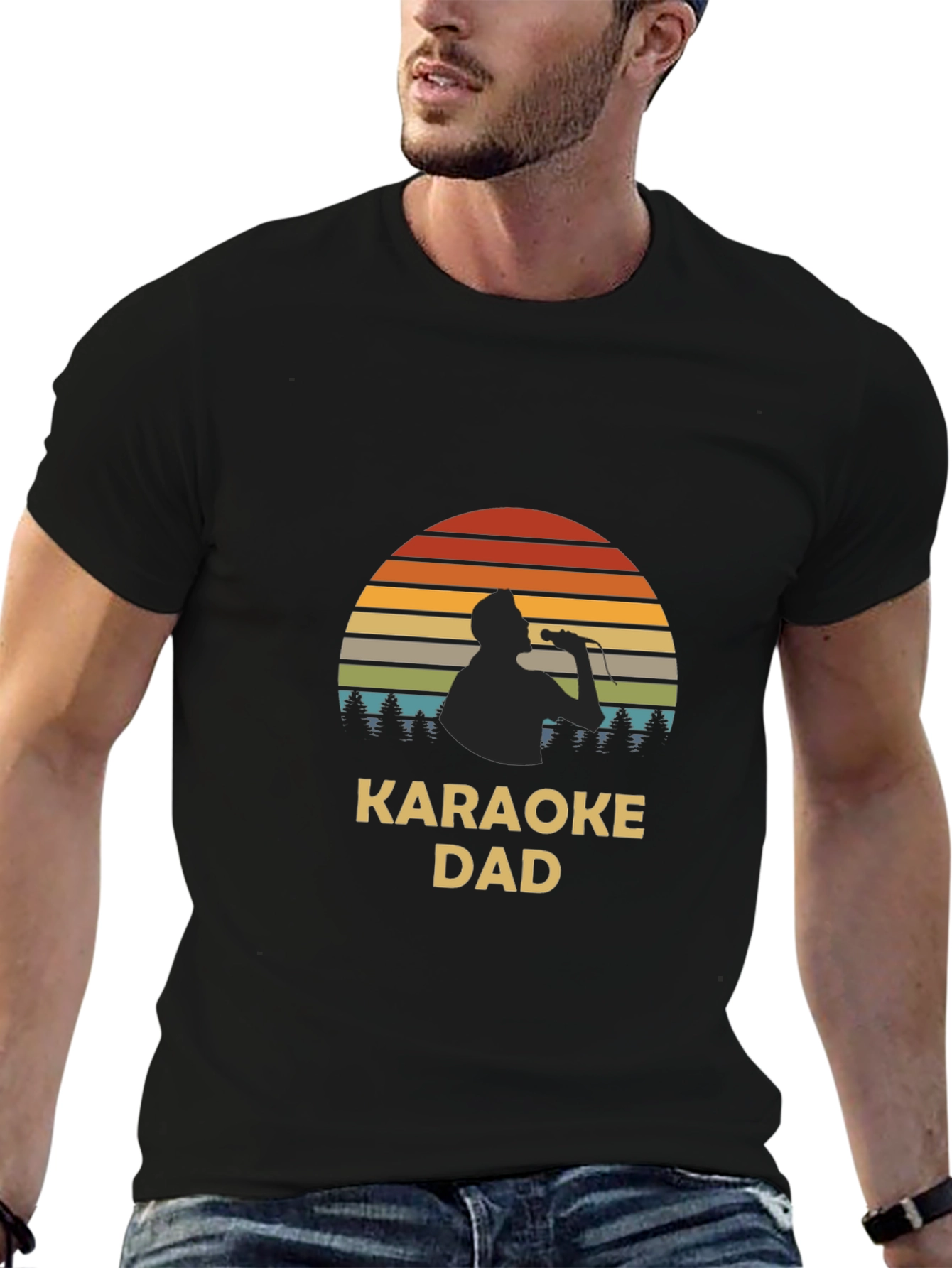 Karaoke Dad T-Shirt - Retro Sunset Design