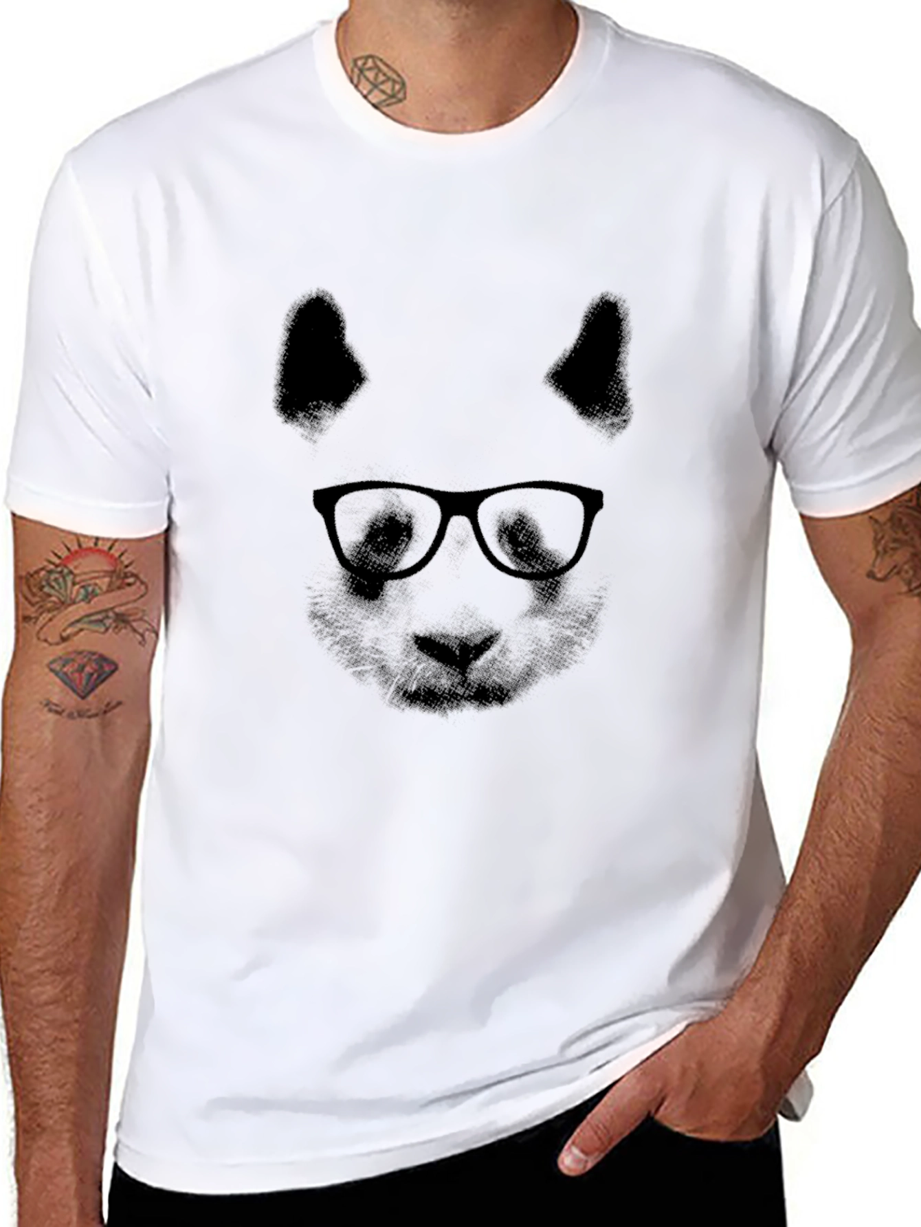 Panda with Glasses Graphic T-Shirt - Black