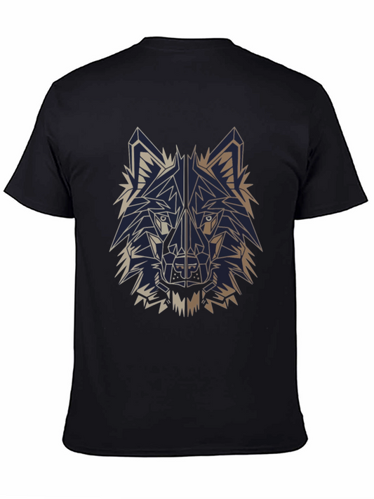Geometric Wolf T-Shirt - Black Cotton Graphic Tee