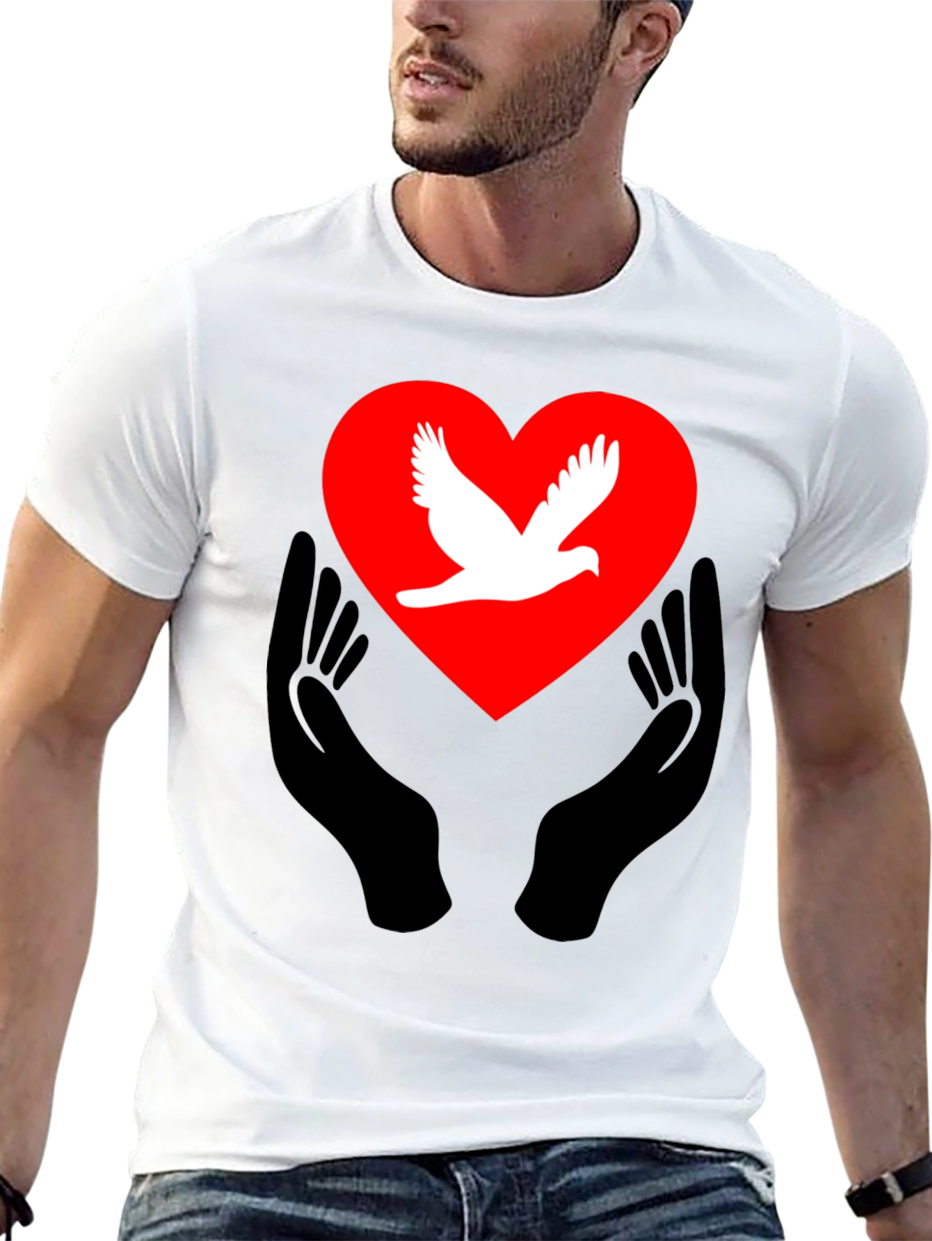 Peace Dove Heart Graphic Tee - Black Unisex T-Shirt