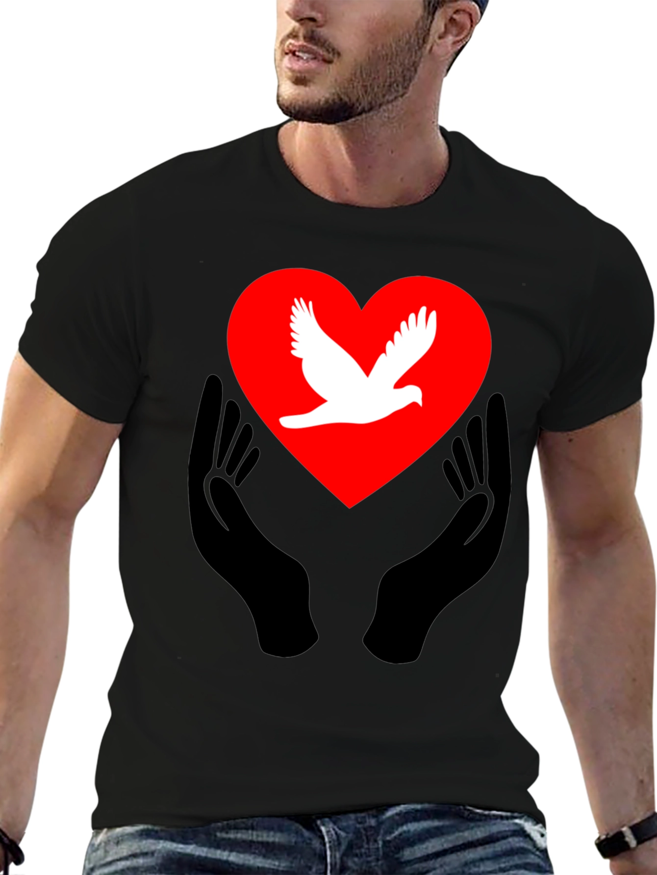 Peace Dove Heart Graphic Tee - Black Unisex T-Shirt