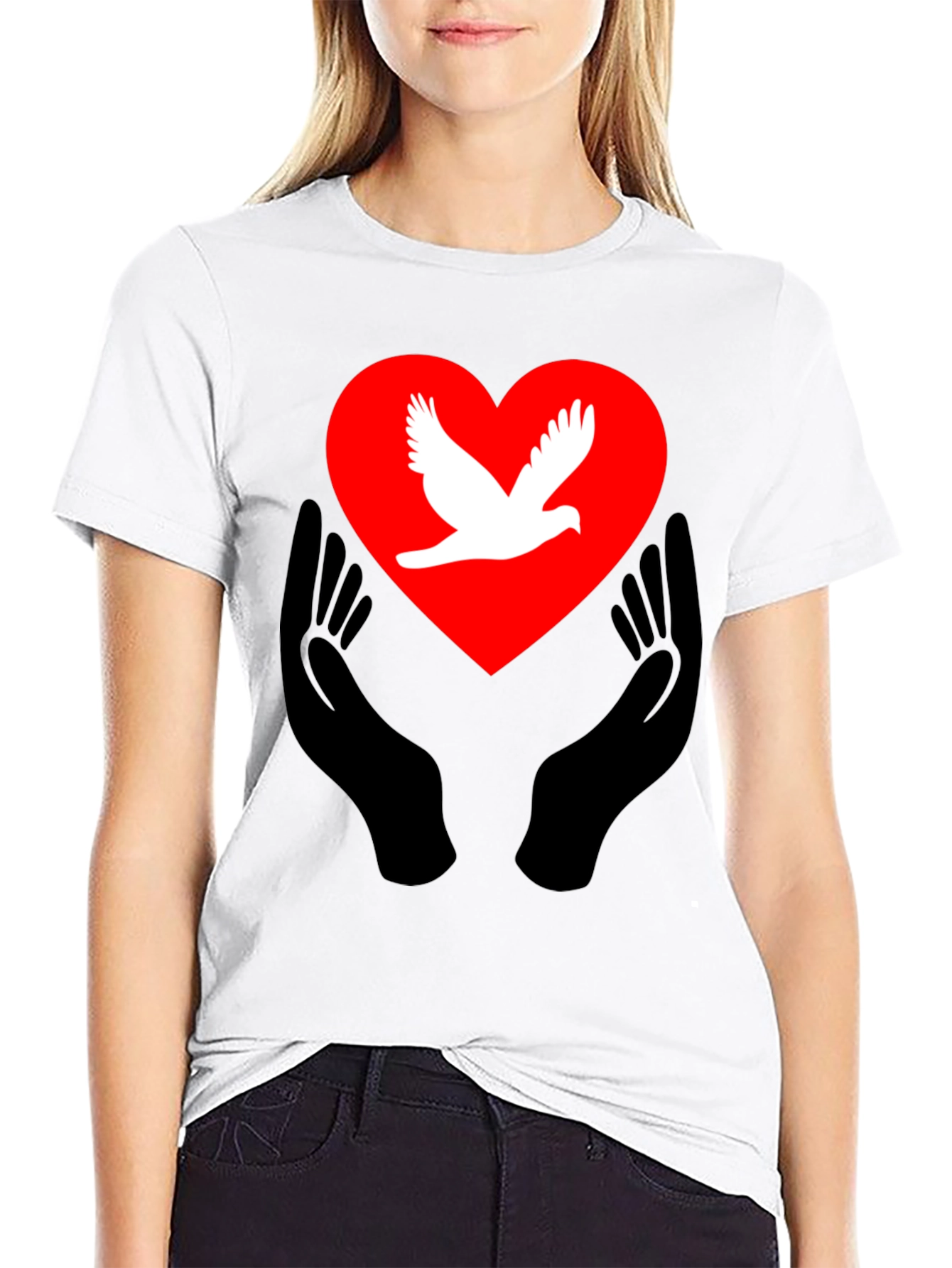 Peace Dove Heart Graphic Tee - Black Unisex T-Shirt