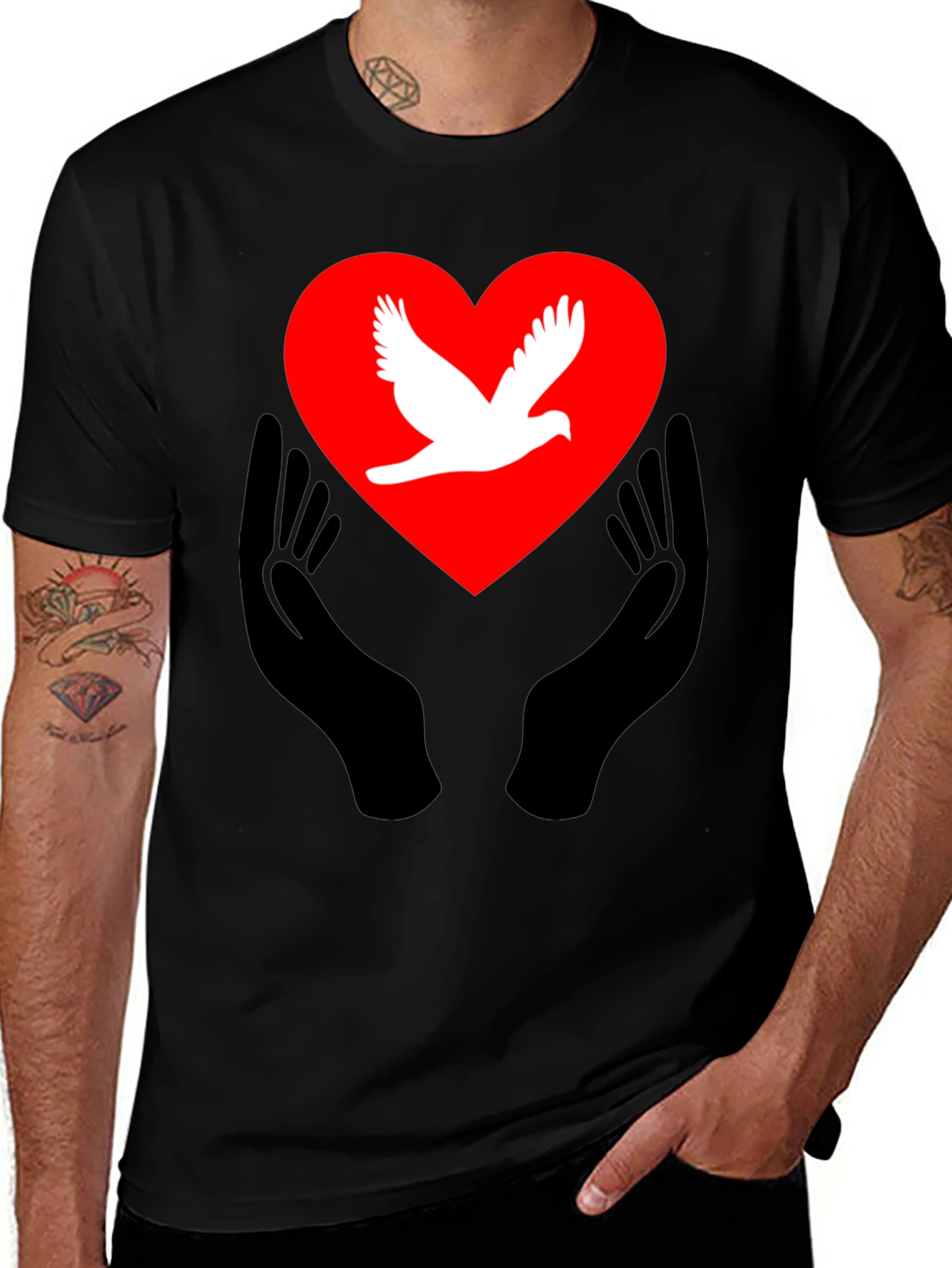 Peace Dove Heart Graphic Tee - Black Unisex T-Shirt