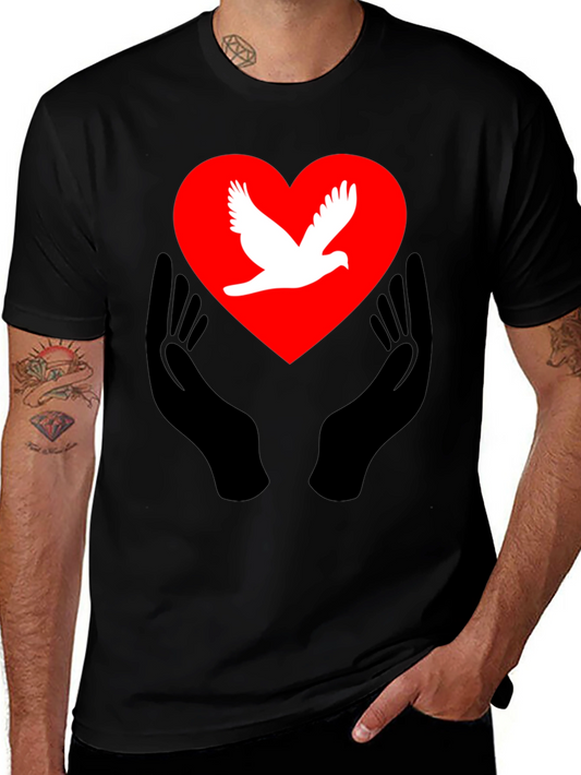 Peace Dove Heart Graphic Tee - Black Unisex T-Shirt