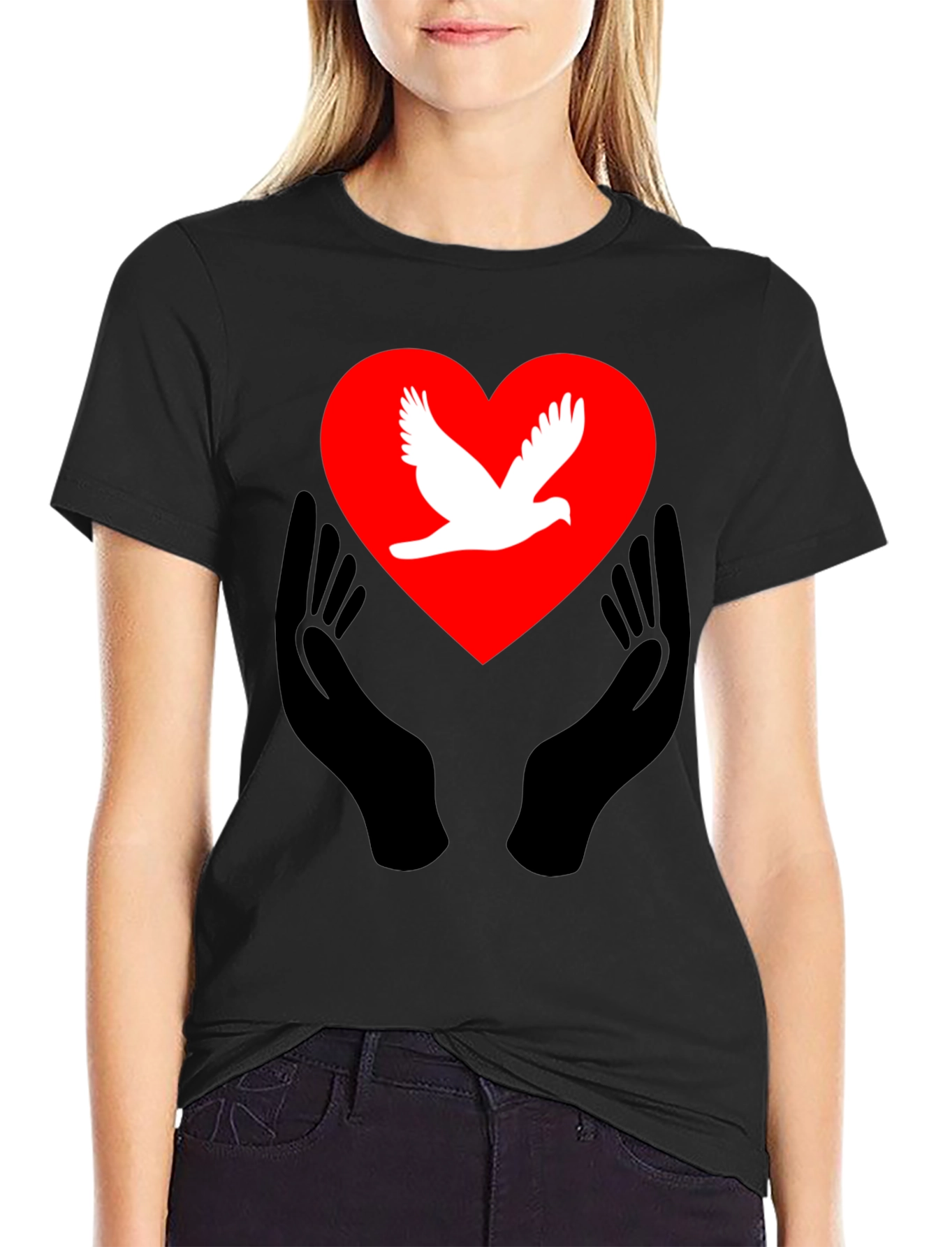 Peace Dove Heart Graphic Tee - Black Unisex T-Shirt