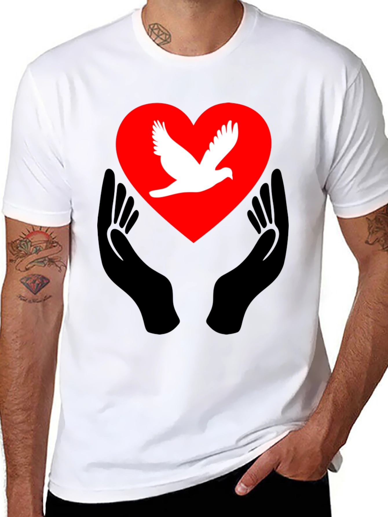 Peace Dove Heart Graphic Tee - Black Unisex T-Shirt