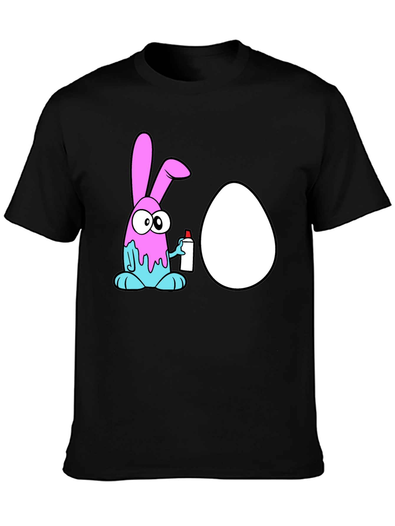 Cartoon Bunny Painting Egg Black T-Shirt