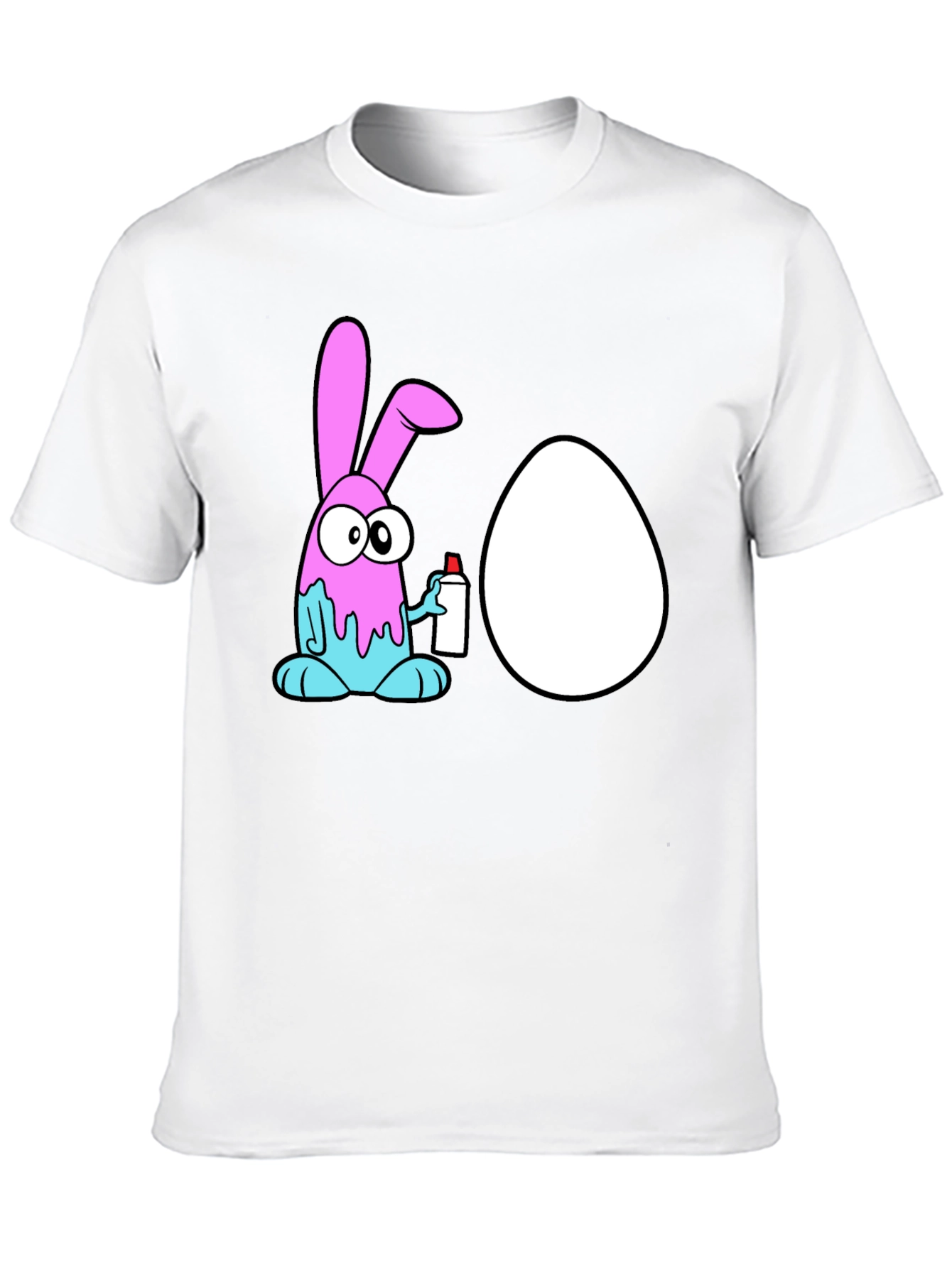 Cartoon Bunny Painting Egg Black T-Shirt