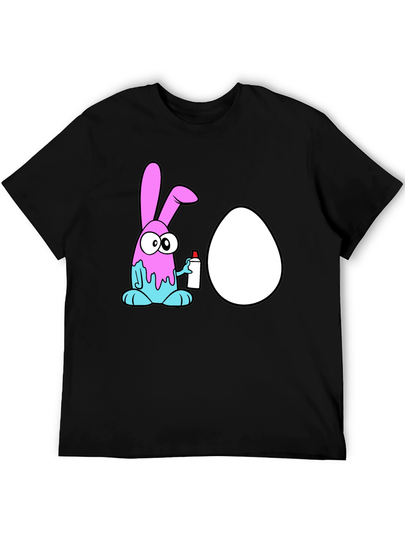Cartoon Bunny Painting Egg Black T-Shirt