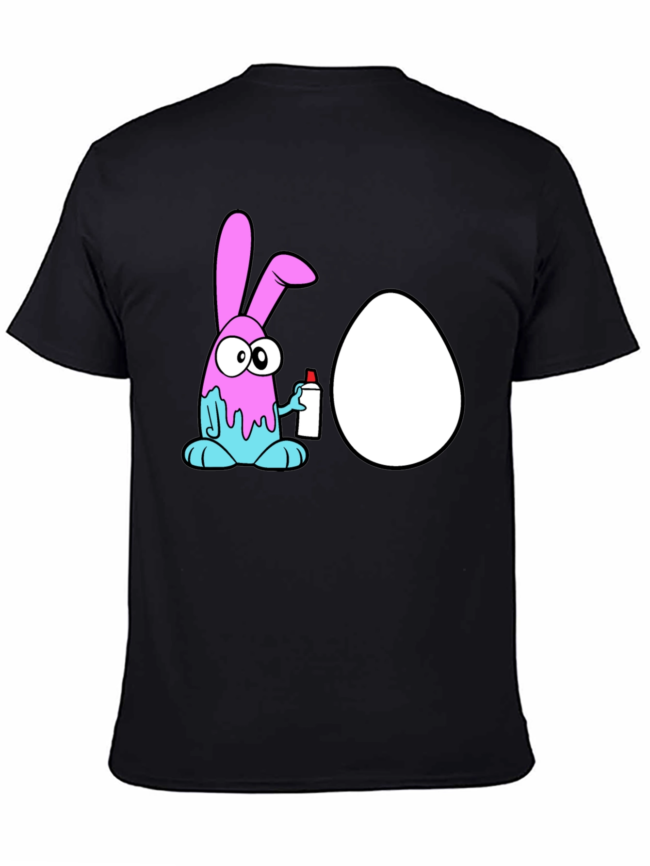 Cartoon Bunny Painting Egg Black T-Shirt