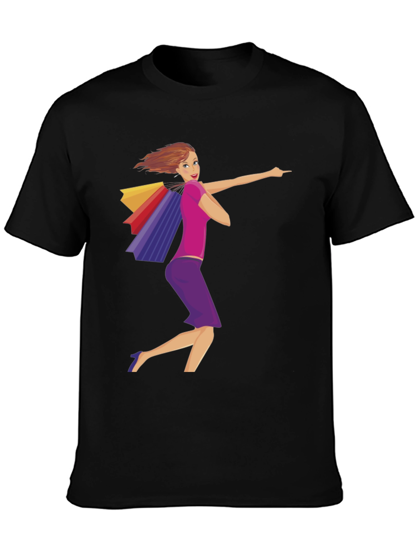 Shopping Girl Graphic Black T-Shirt