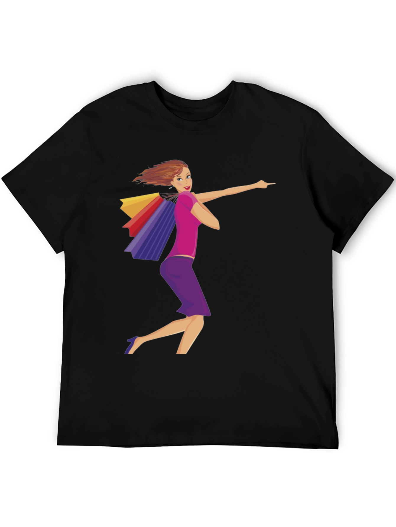 Shopping Girl Graphic Black T-Shirt
