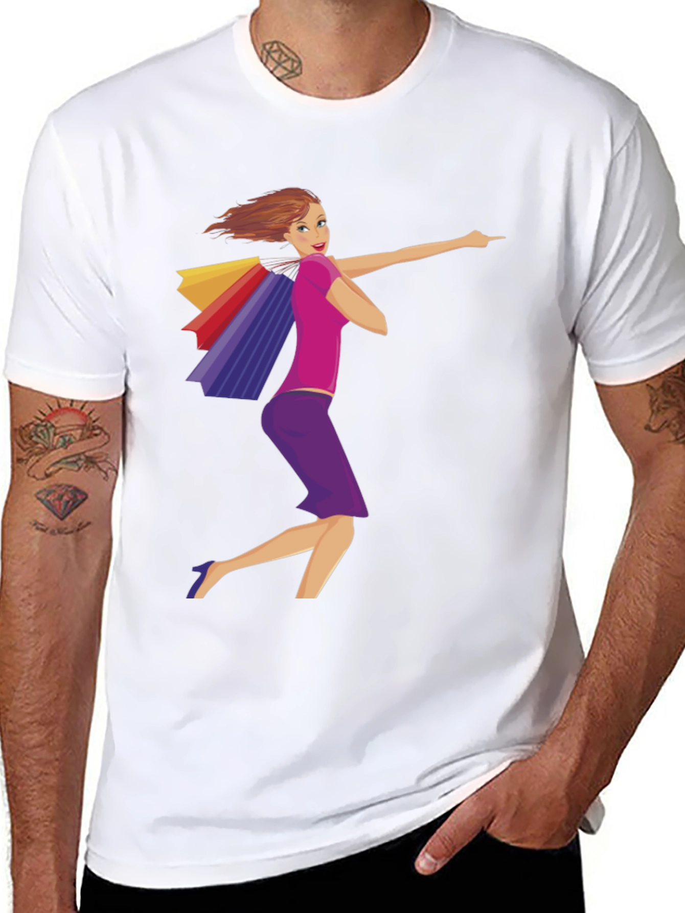 Shopping Girl Graphic Black T-Shirt
