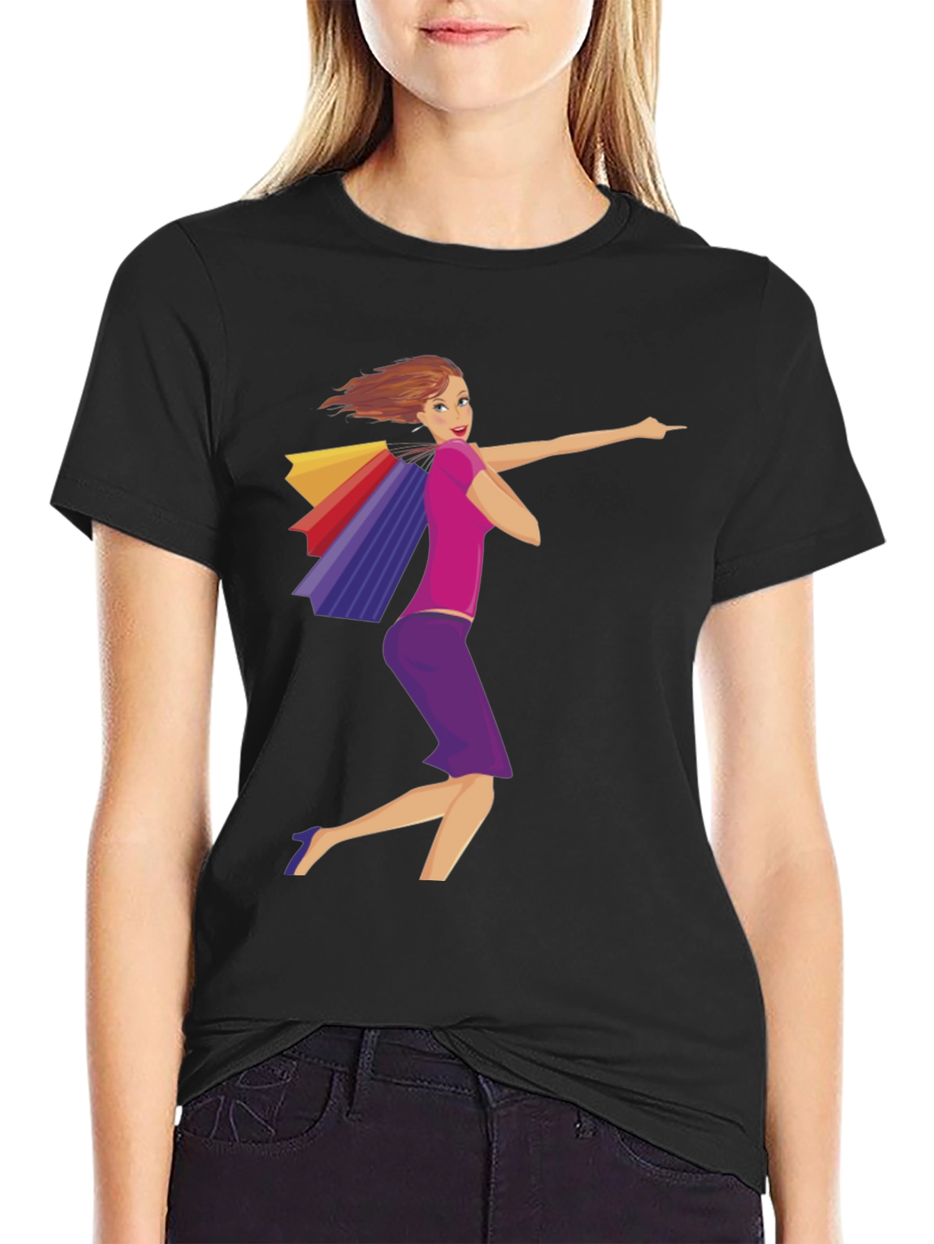 Shopping Girl Graphic Black T-Shirt