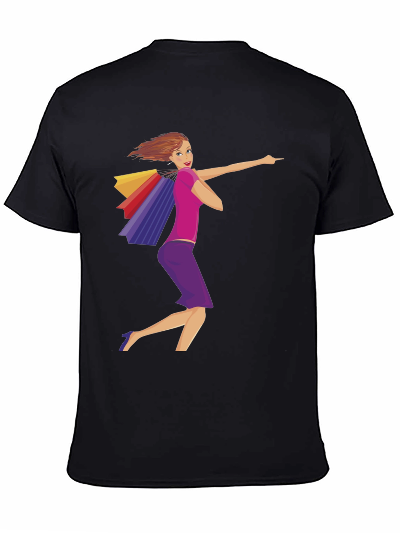 Shopping Girl Graphic Black T-Shirt