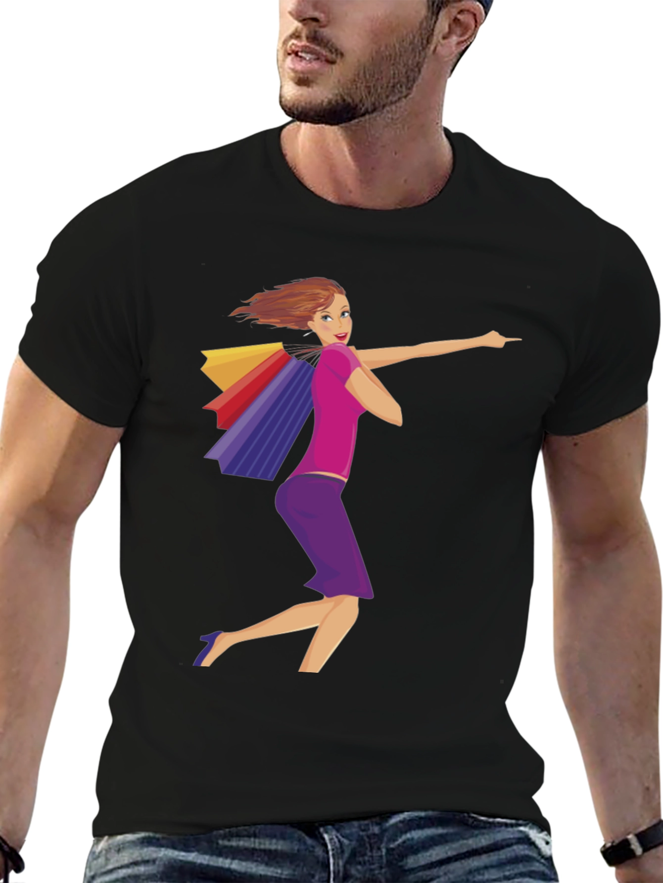 Shopping Girl Graphic Black T-Shirt