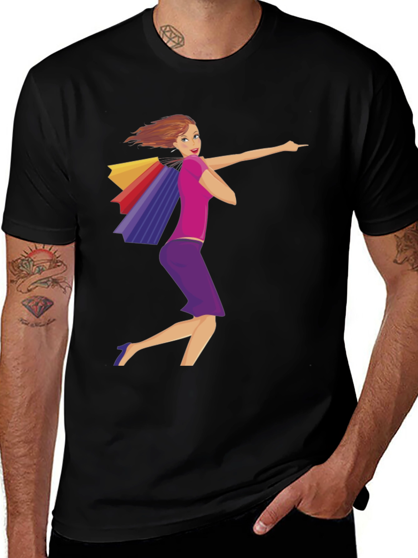 Shopping Girl Graphic Black T-Shirt